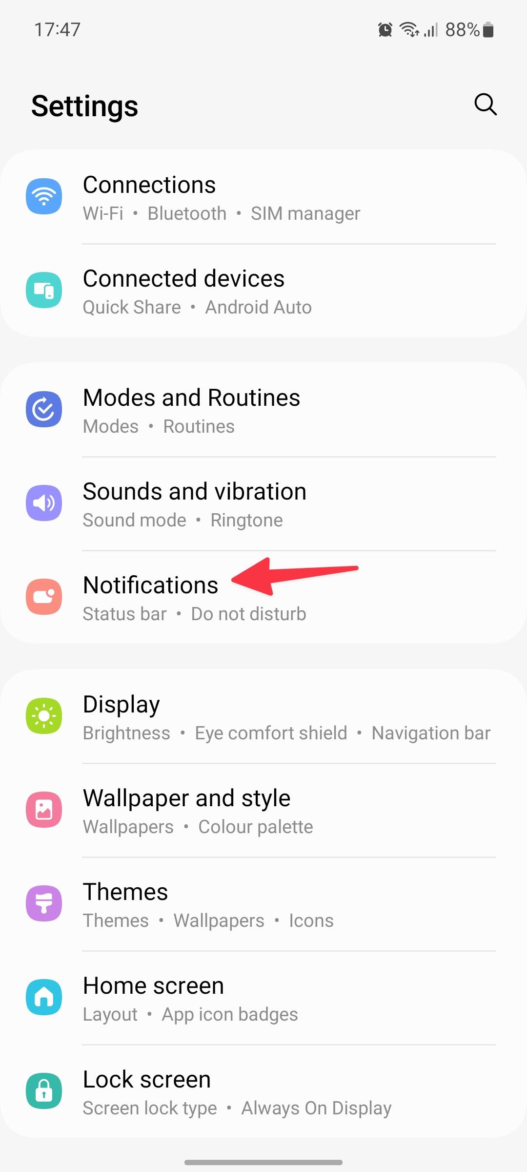 open notifications in Samsung One UI