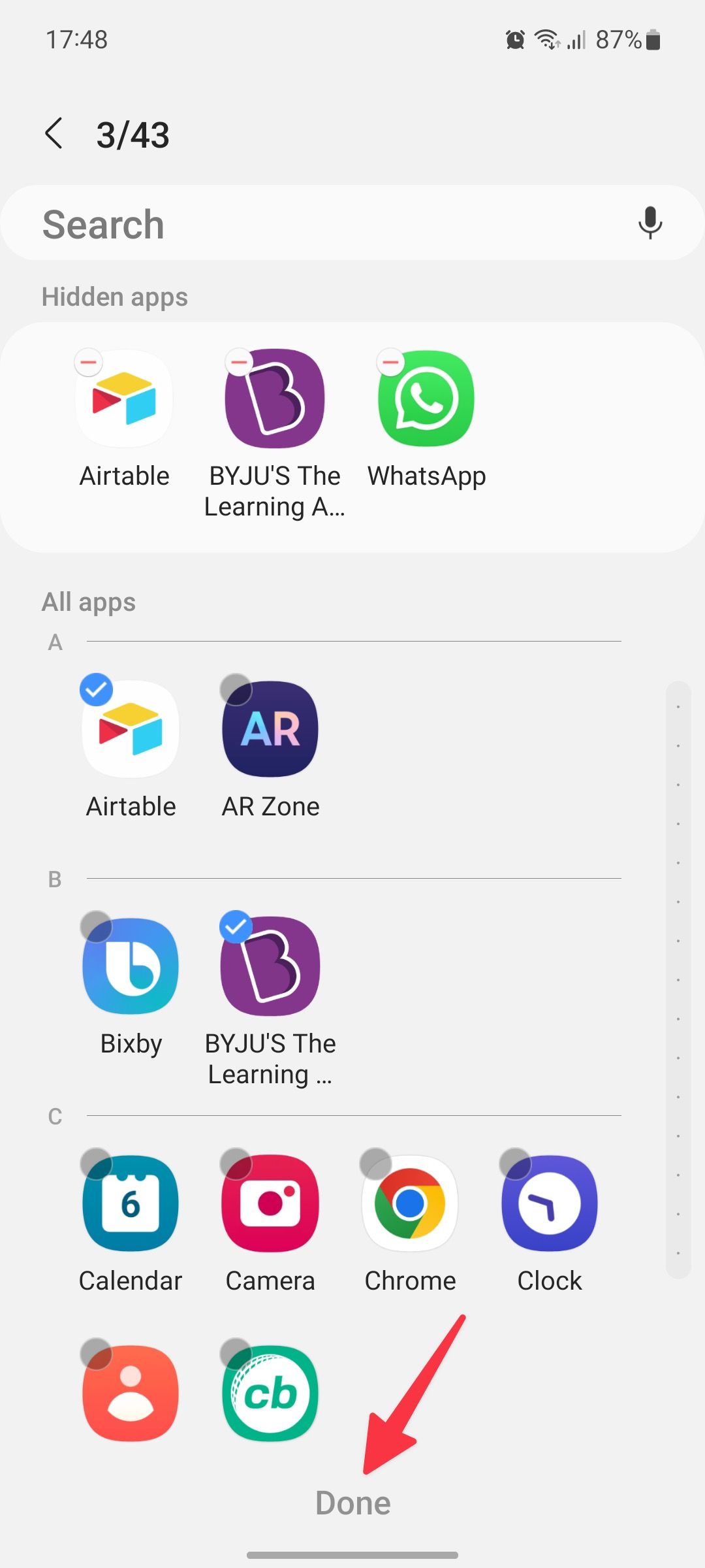 hide apps in Samsung One UI
