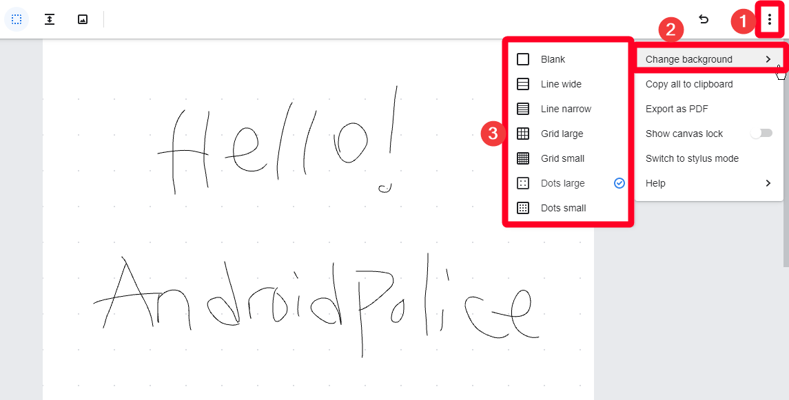 Ubah opsi latar belakang di Google Cursive