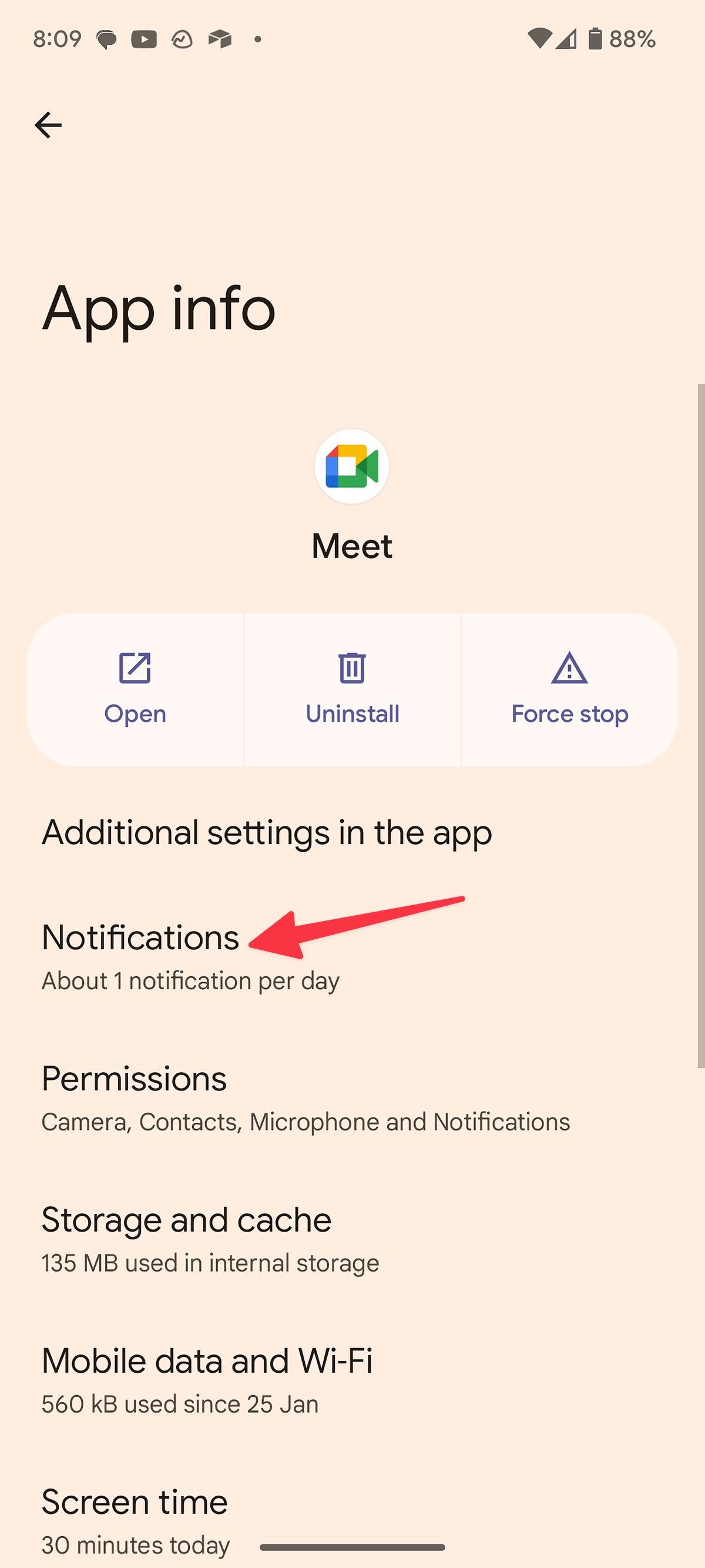 Google Meet notifications menu