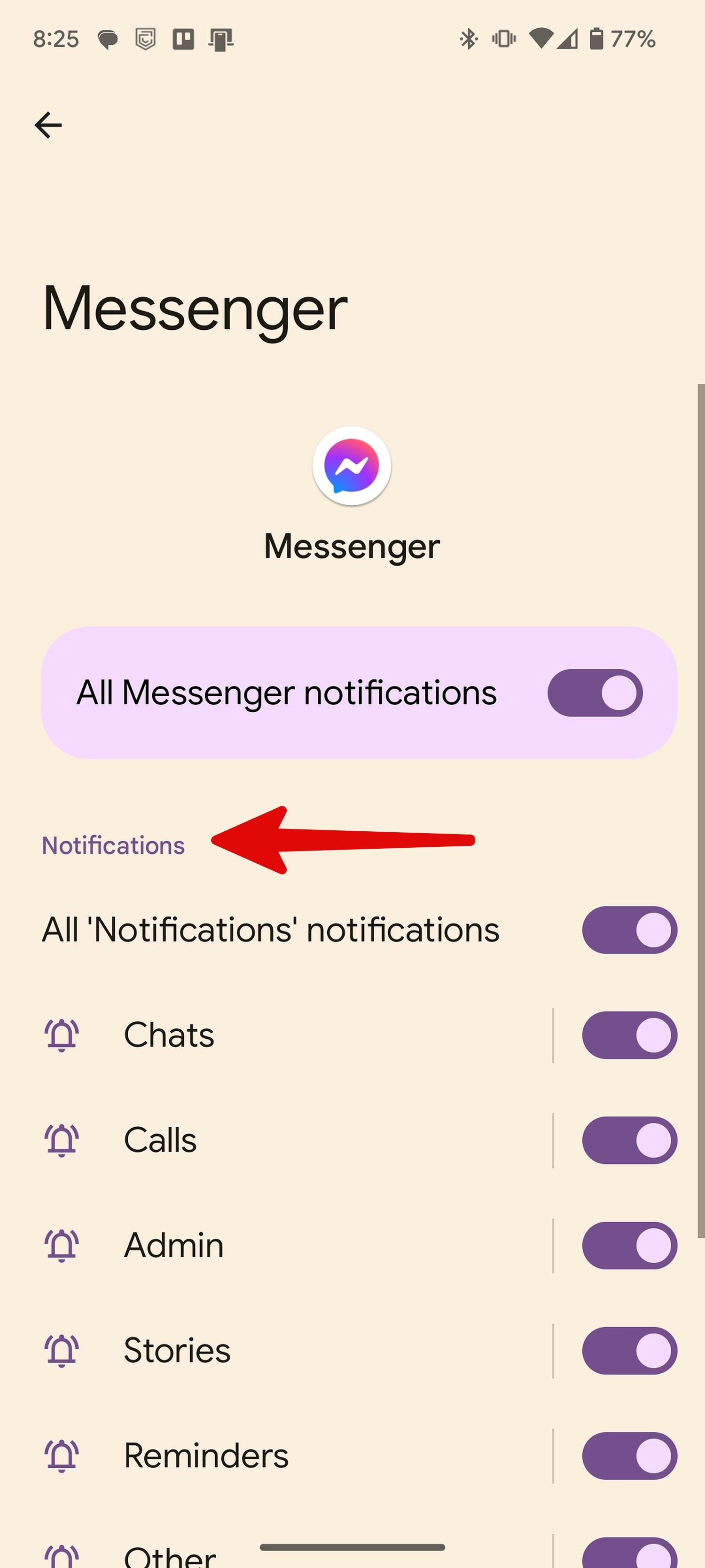 ativar notificações no Messenger