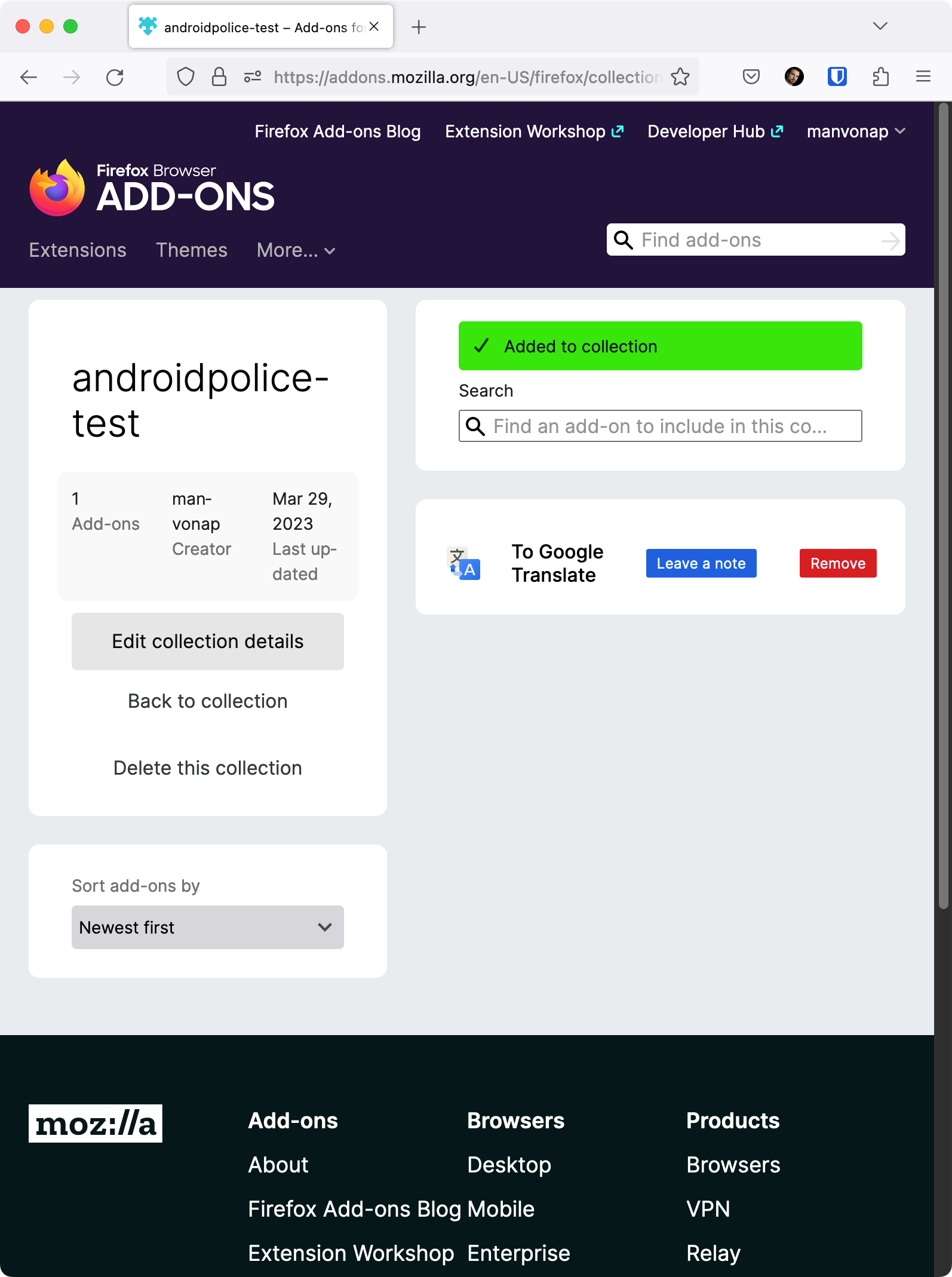 Screenshot of add-on within a Firefox Add-on collection