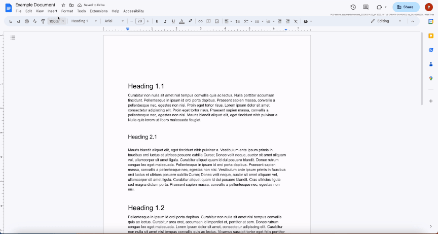 An animation showing how to use and format a table of contents in Google Docs