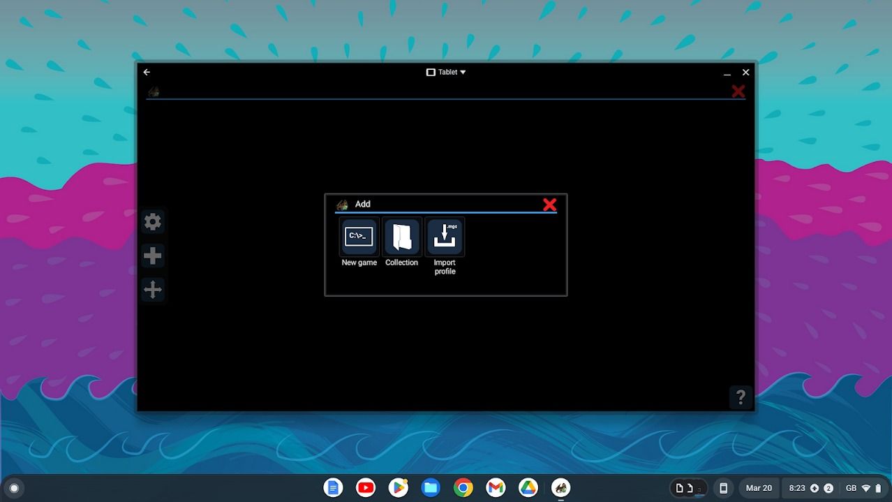 chromebook window over blue pink and dark blue background