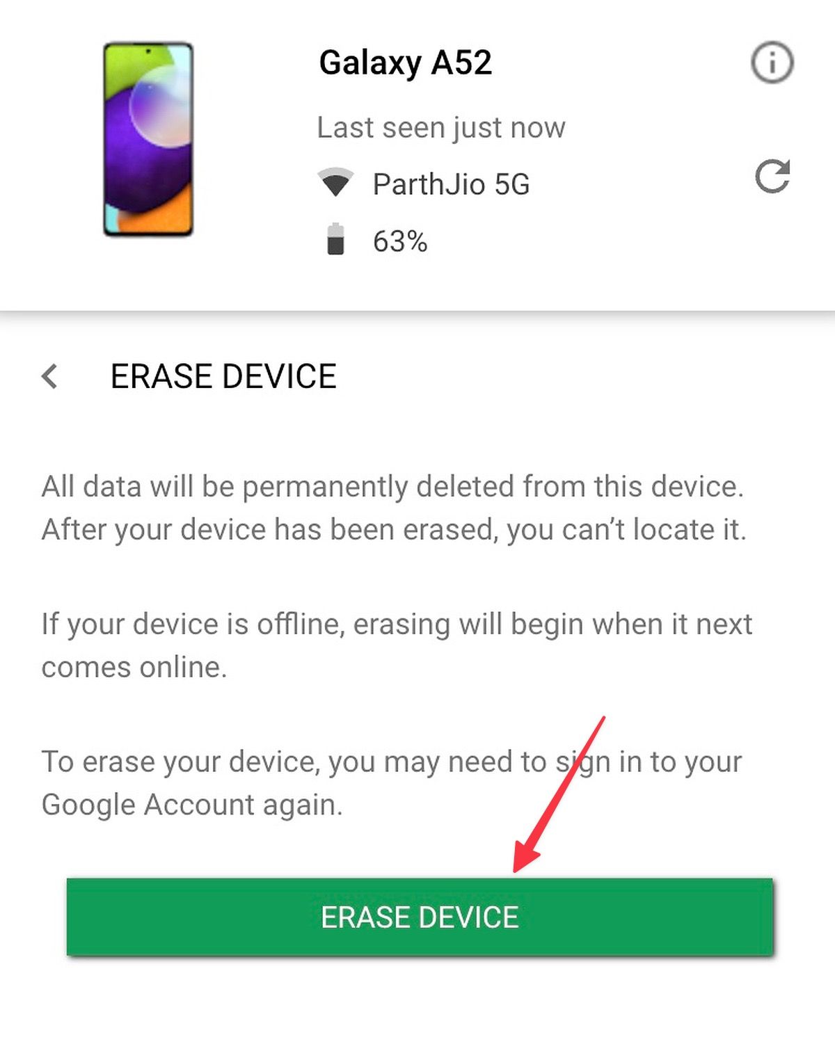 Find My Device web reset