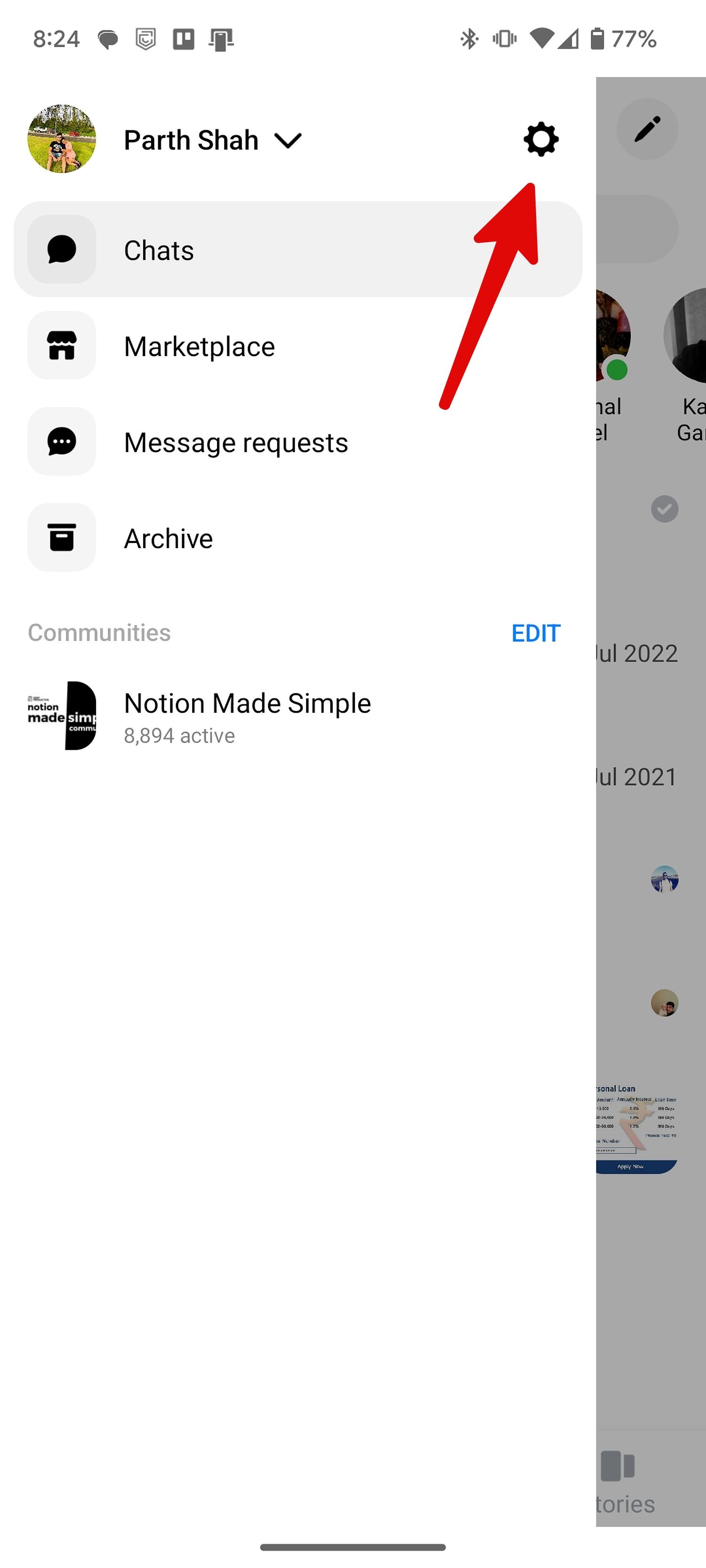 configurações do messenger no Android