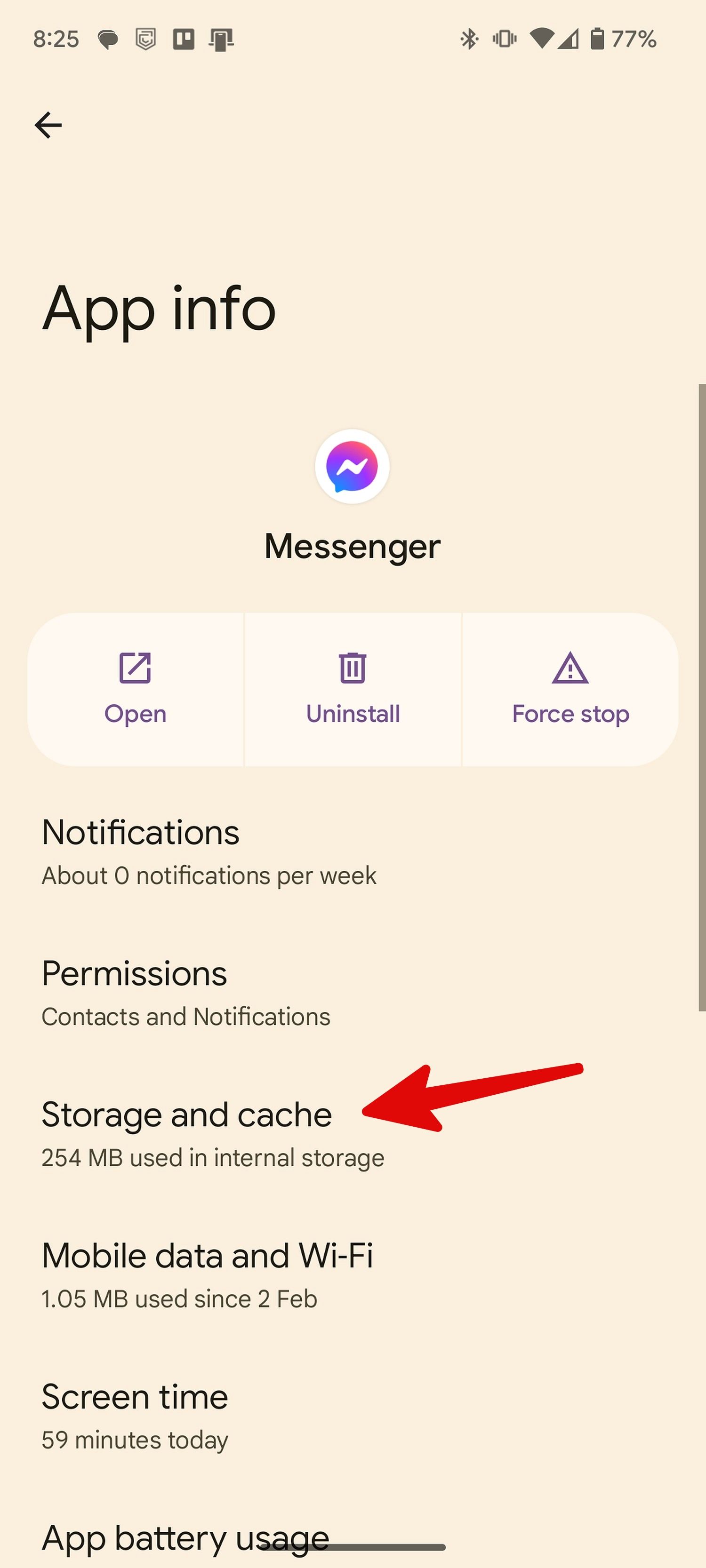 cache de armazenamento no Messenger