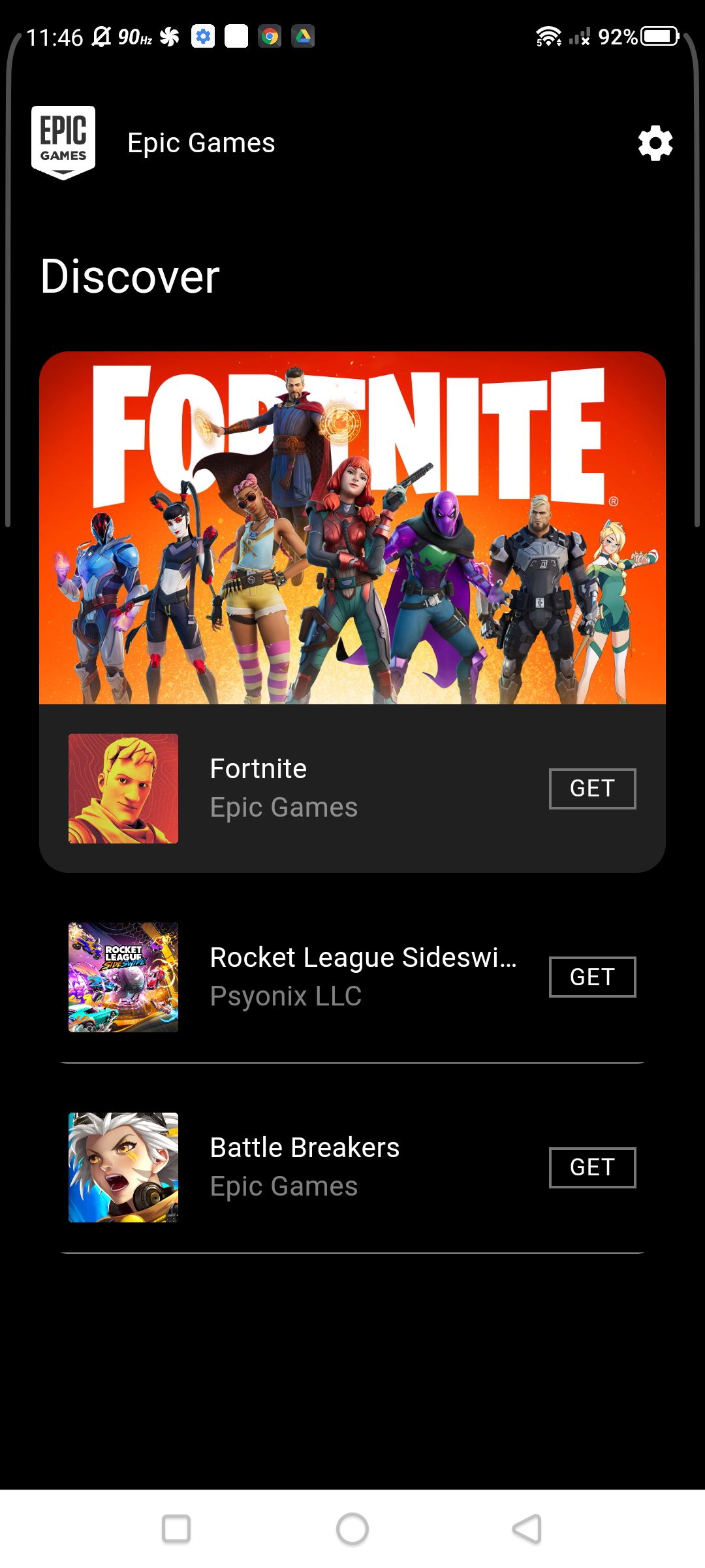  Fortnite on the Epic Games app in Discover section