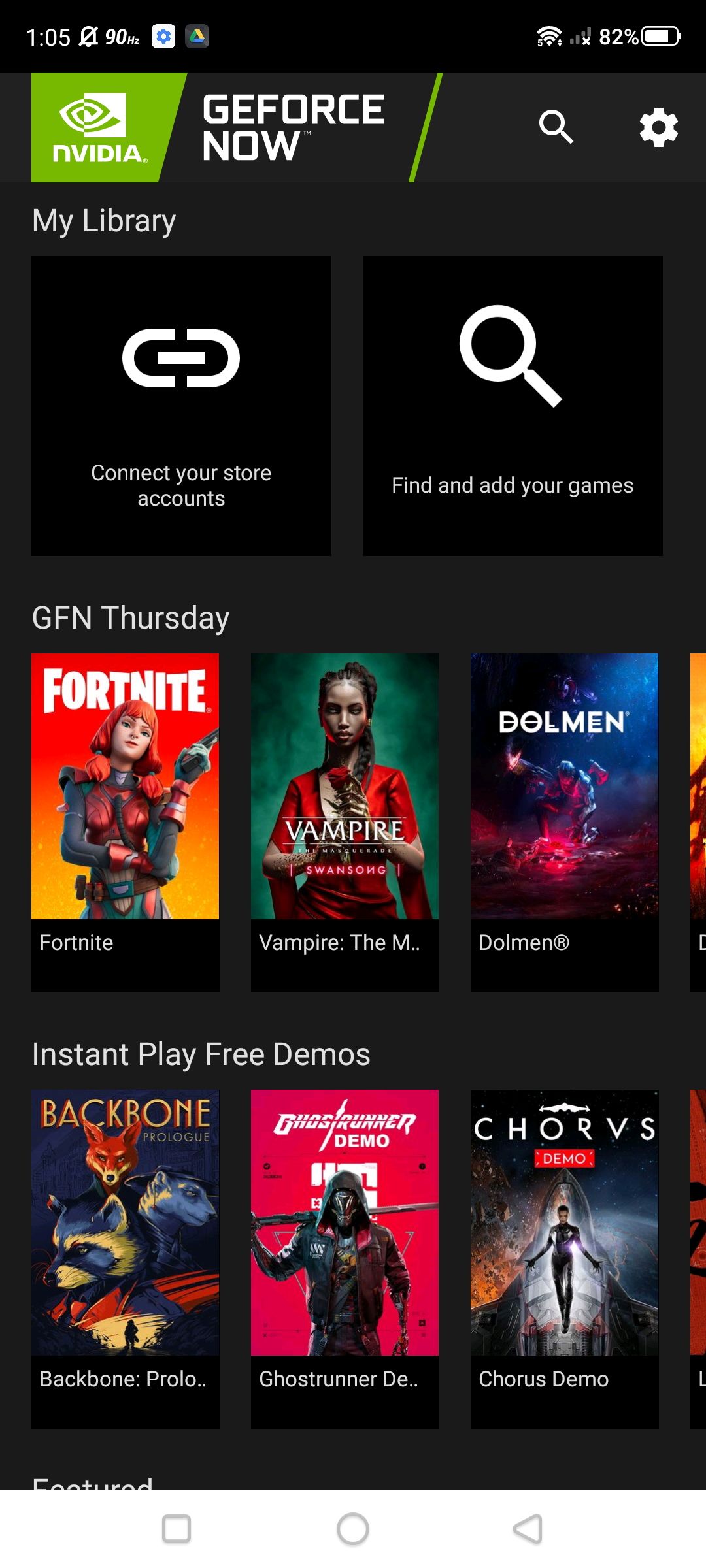 GeForce Now game selection page