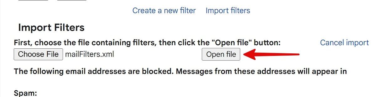Open the imported file on Gmail