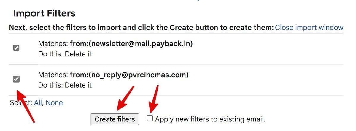 Import Gmail filters and apply it to your inbox