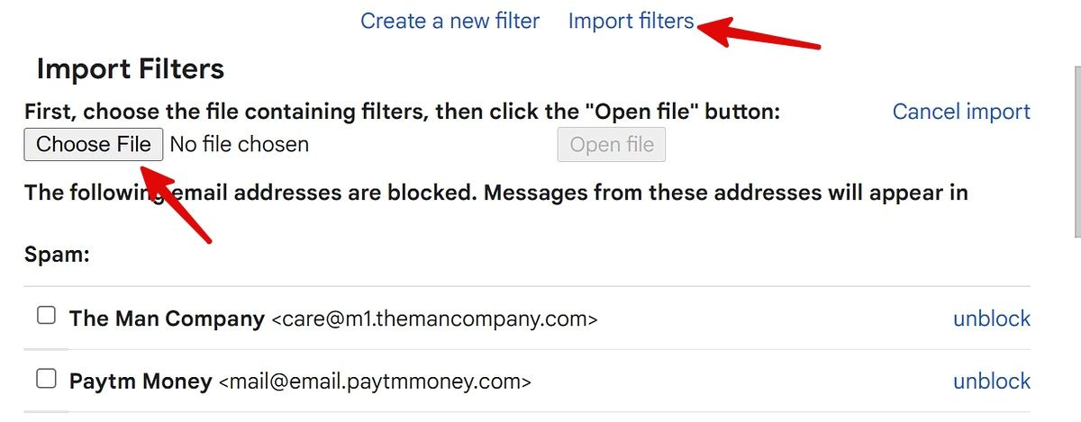 importar filtros do gmail