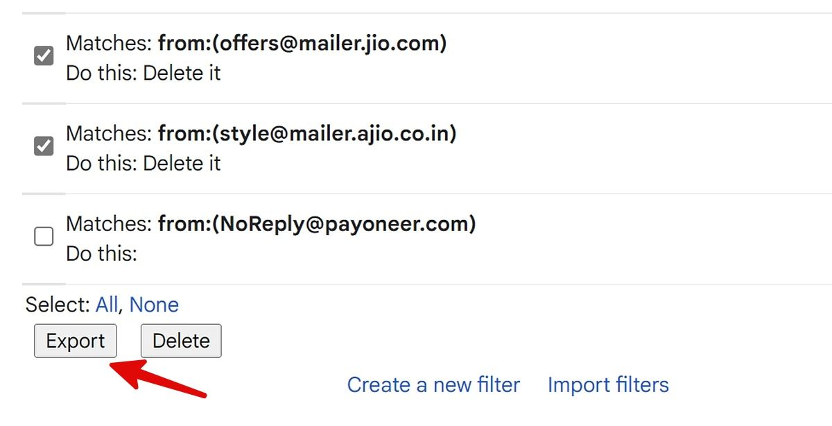 Export Gmail filters from your primary account