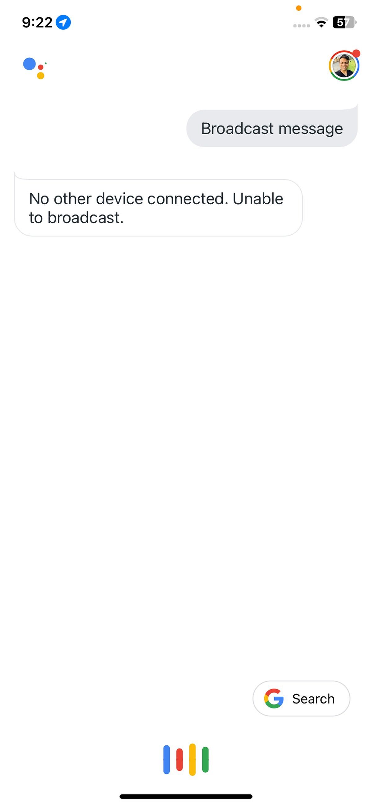 Broadcast a message to Google Assistant on iPhone