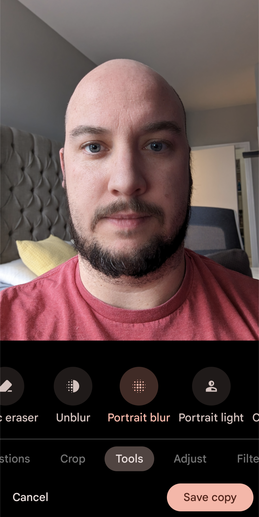 The Portrait blur tool in the Google Camera app