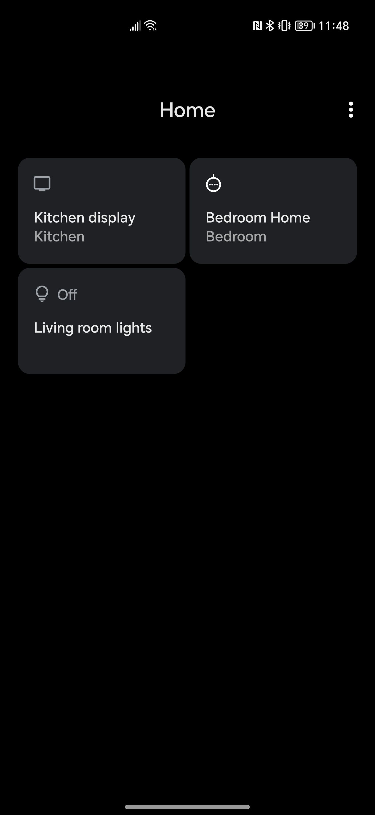 Captura de tela dos controles do dispositivo conforme estão disponíveis na versão estável do Google Home