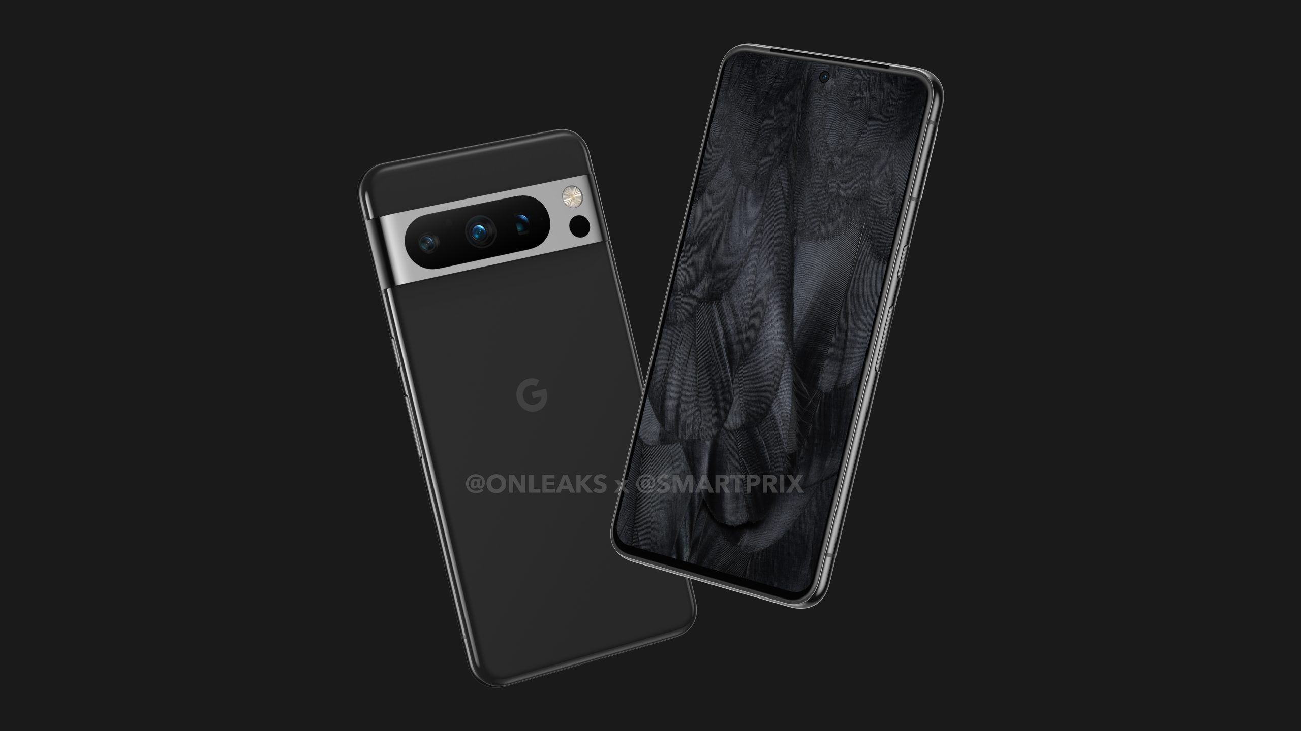 A render of the Google Pixel 8 Pro. The image shows the front and back of the device in black.