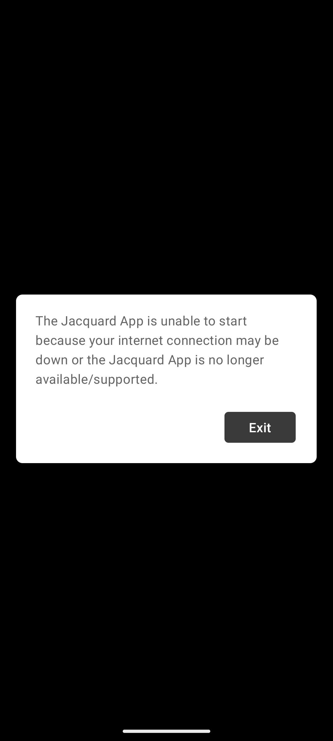 Mensaje de cierre de la aplicación Jacquard
