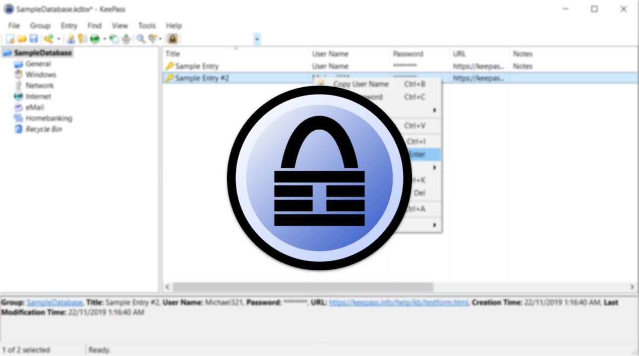 Keepass logo above its Windows program interface