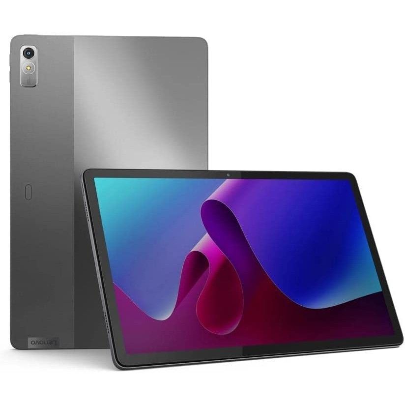 Lenovo Tab P11 Plus Gen 2, showing display side, resting against the back of a second Tab P11 Plus Gen 2