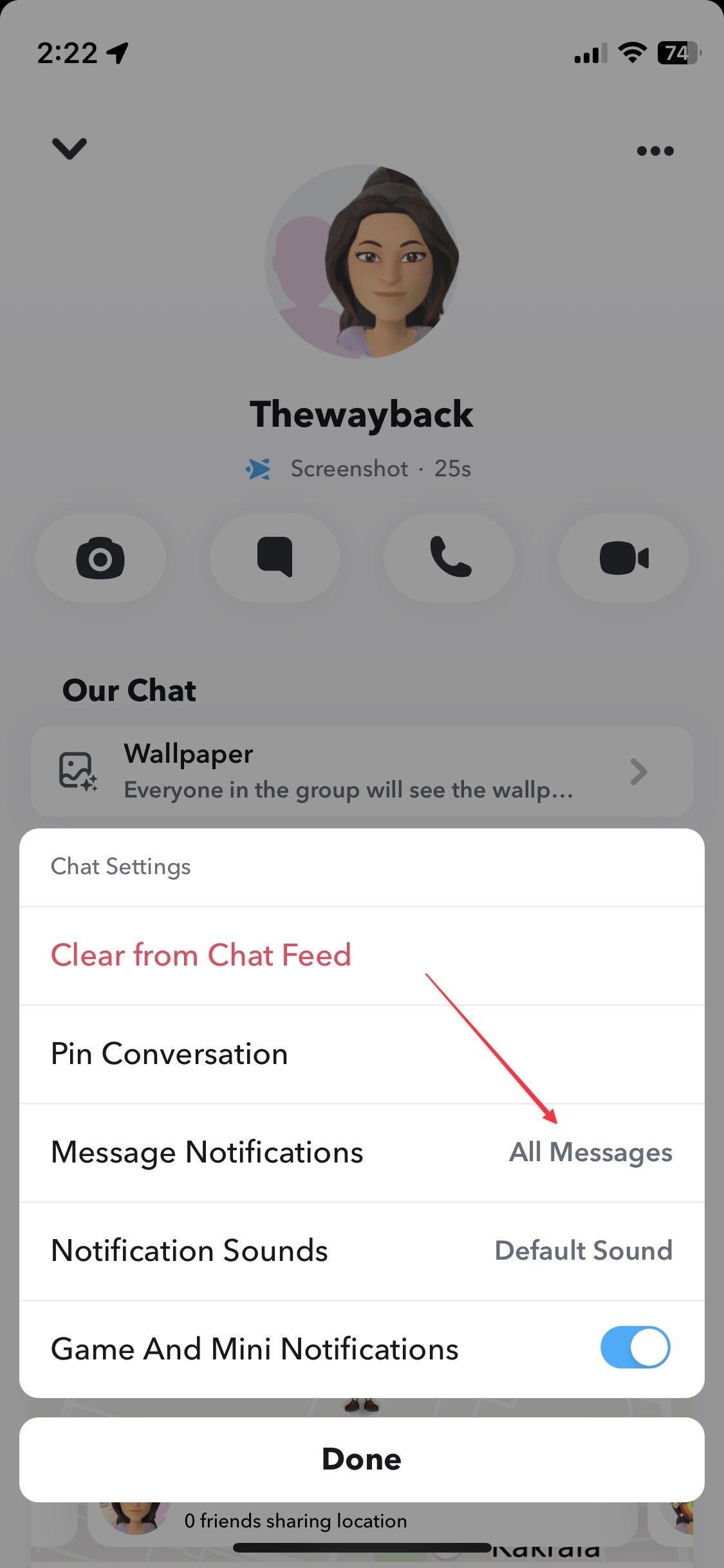 Opções de configurações de bate-papo no Snapchat