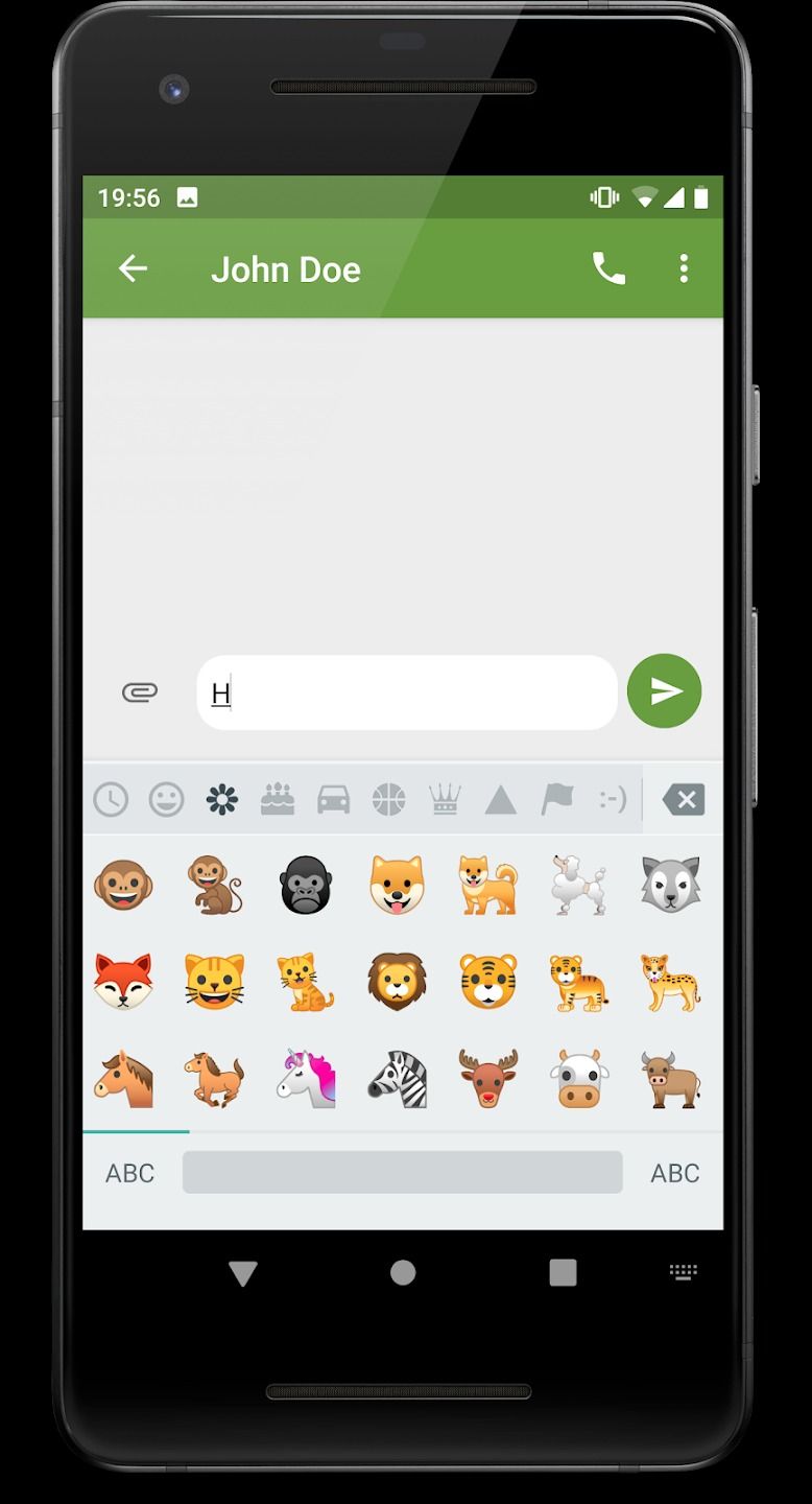 aplicativo de teclado mostrando seleção de emoji
