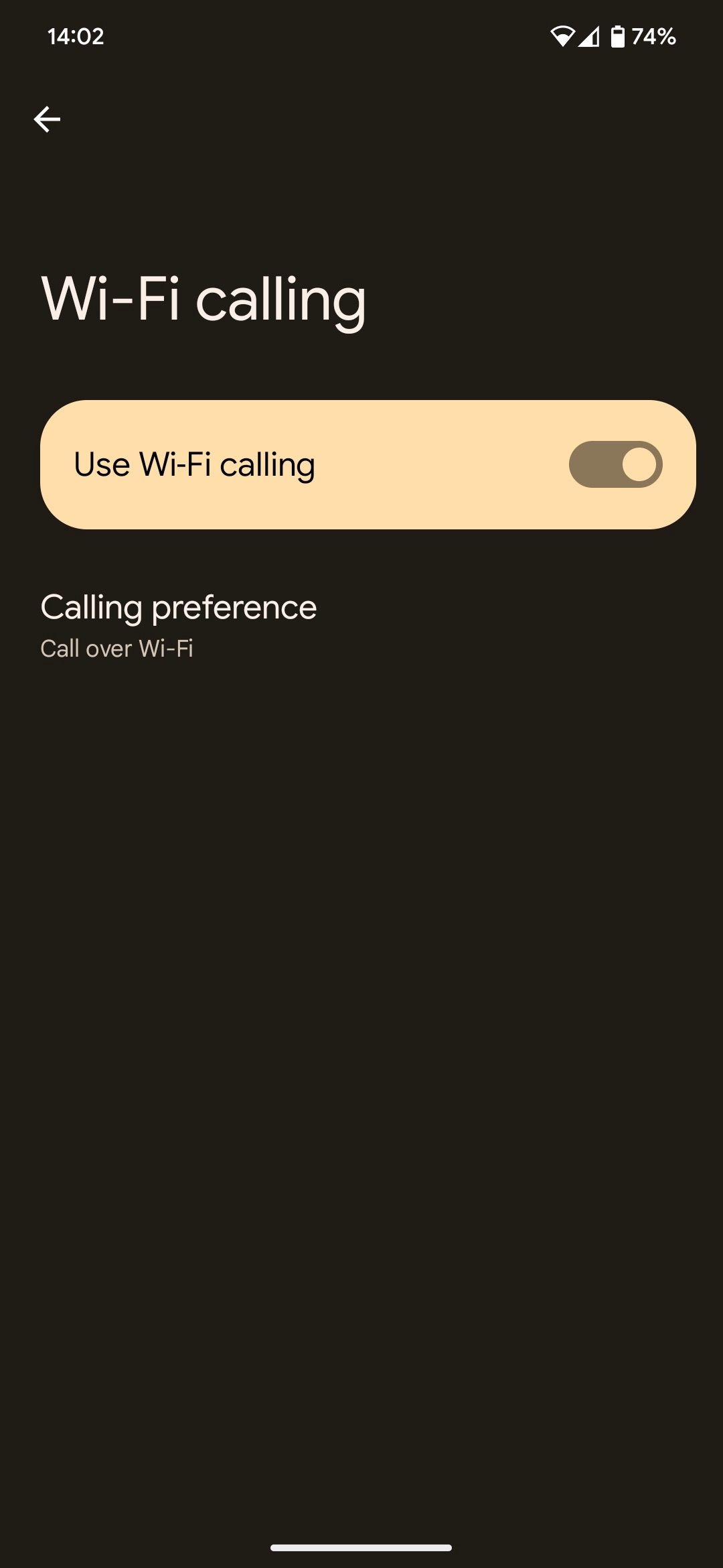 Menu de chamadas por Wi-Fi do Pixel 7