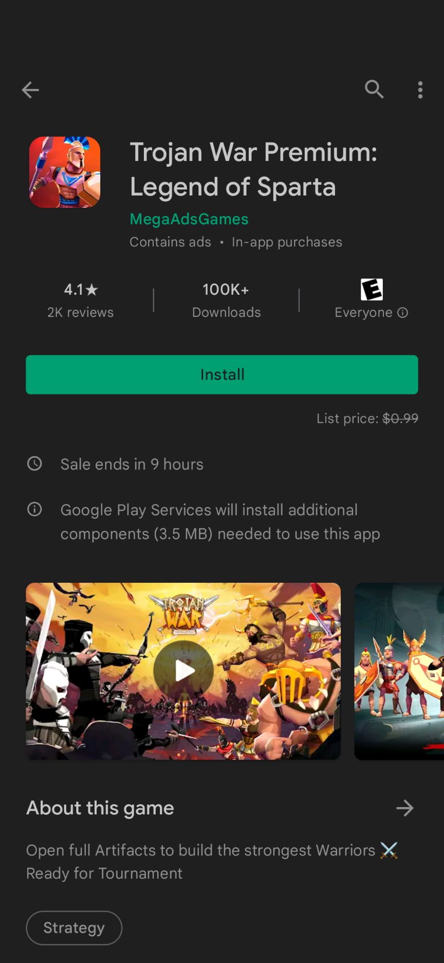 Tangkapan layar saat mengklaim game gratis dalam tab Penawaran di aplikasi Google Play Store