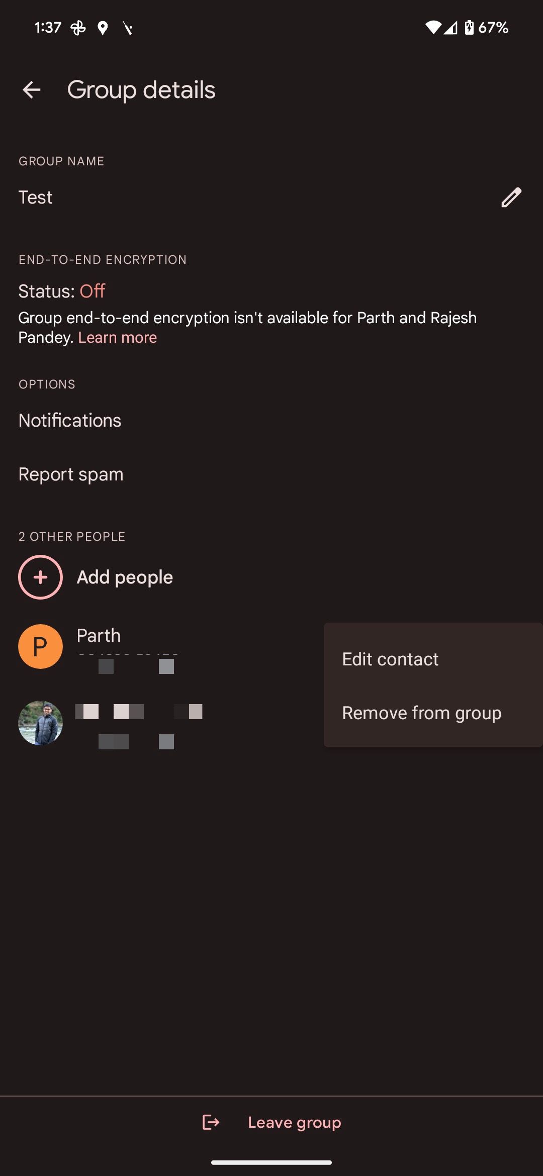 Removing a person from a group in Google Messages group chat