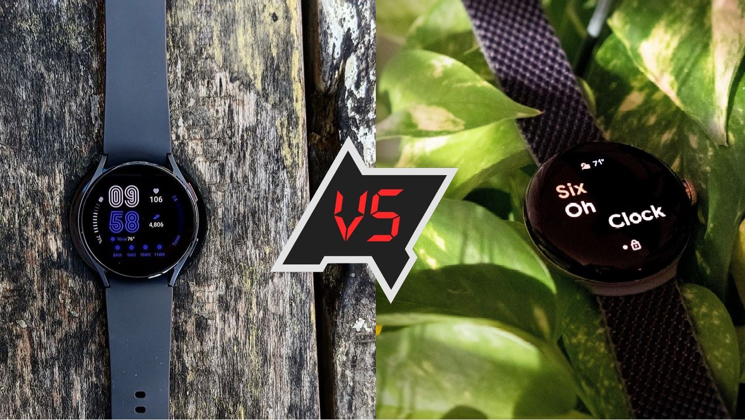 A picture of the Samsung Galaxy Watch 5 and Google Pixel Watch.