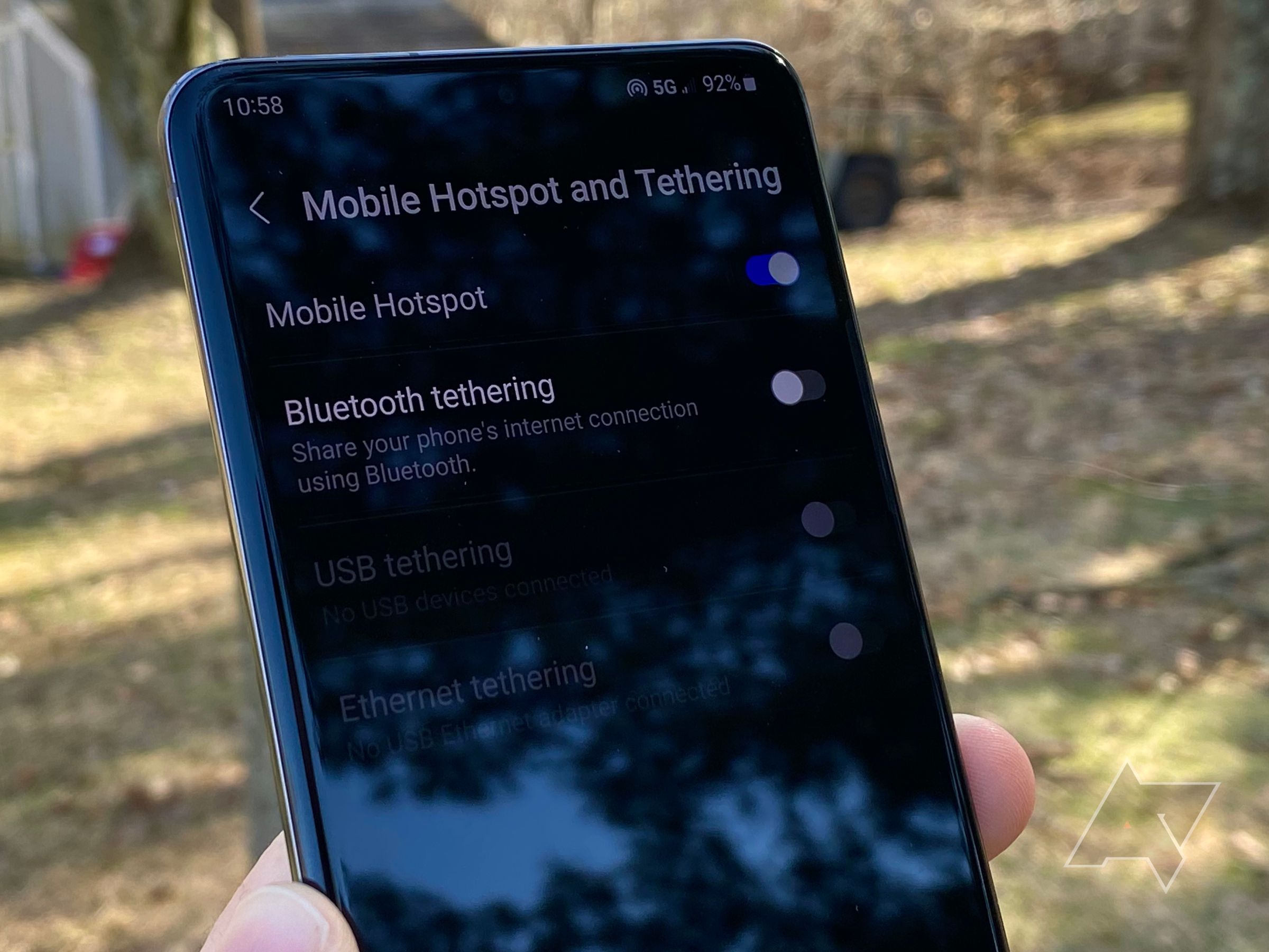 Mobile Hotspot settings on a Samsung Galaxy S20+