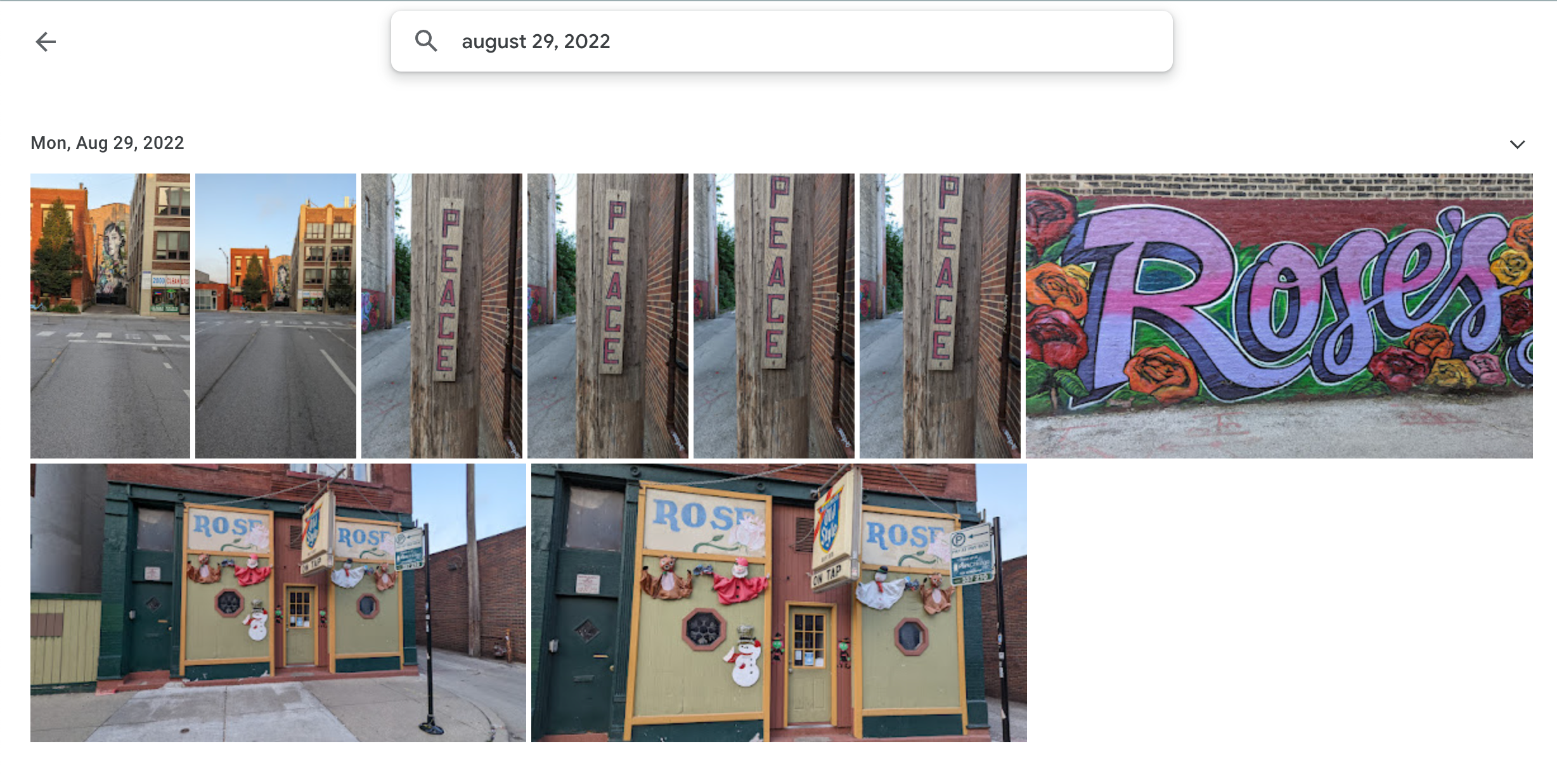 Aplicativo da Web do Google Fotos mostrando fotos tiradas em 29 de agosto de 2022