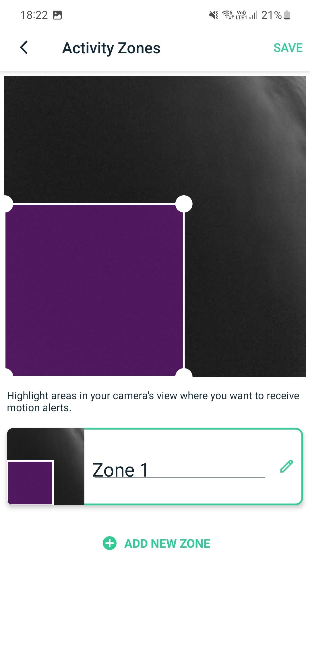 A screenshot of the Arlo Essential Video Doorbell activity zone settings