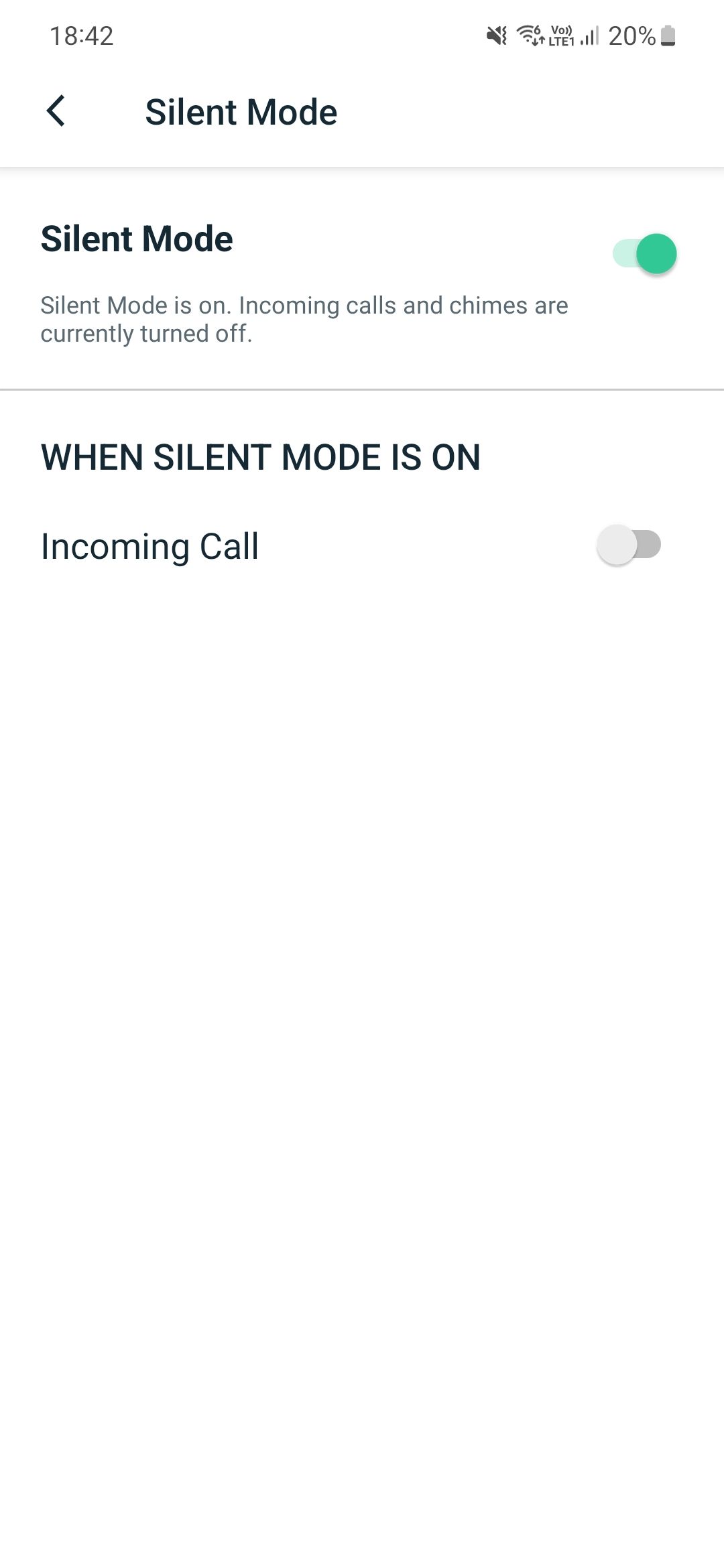 A screenshot of the Arlo Essential Video Doorbell silent mode settings
