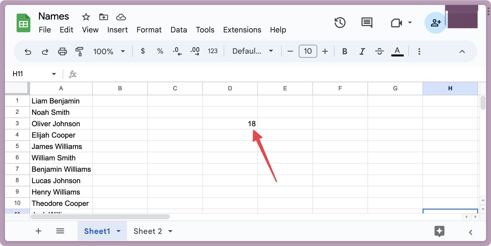 Match function in Google Sheets showing the result
