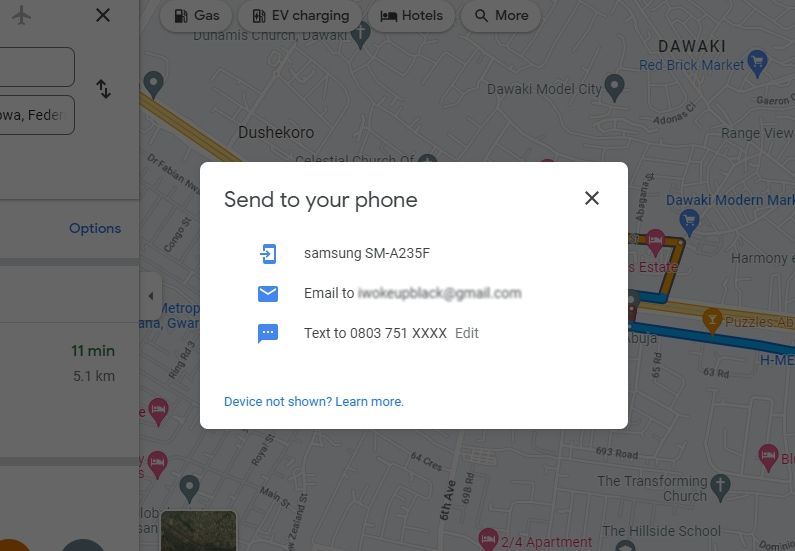 Mengirim beberapa arah berhenti ke perangkat di situs web Google Maps