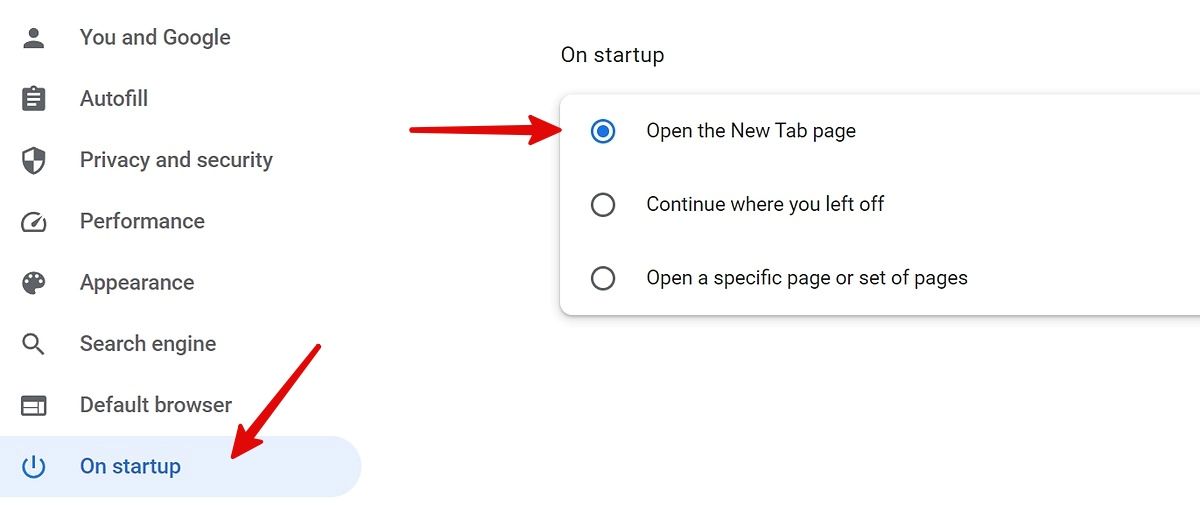 new tab as startup in Chrome
