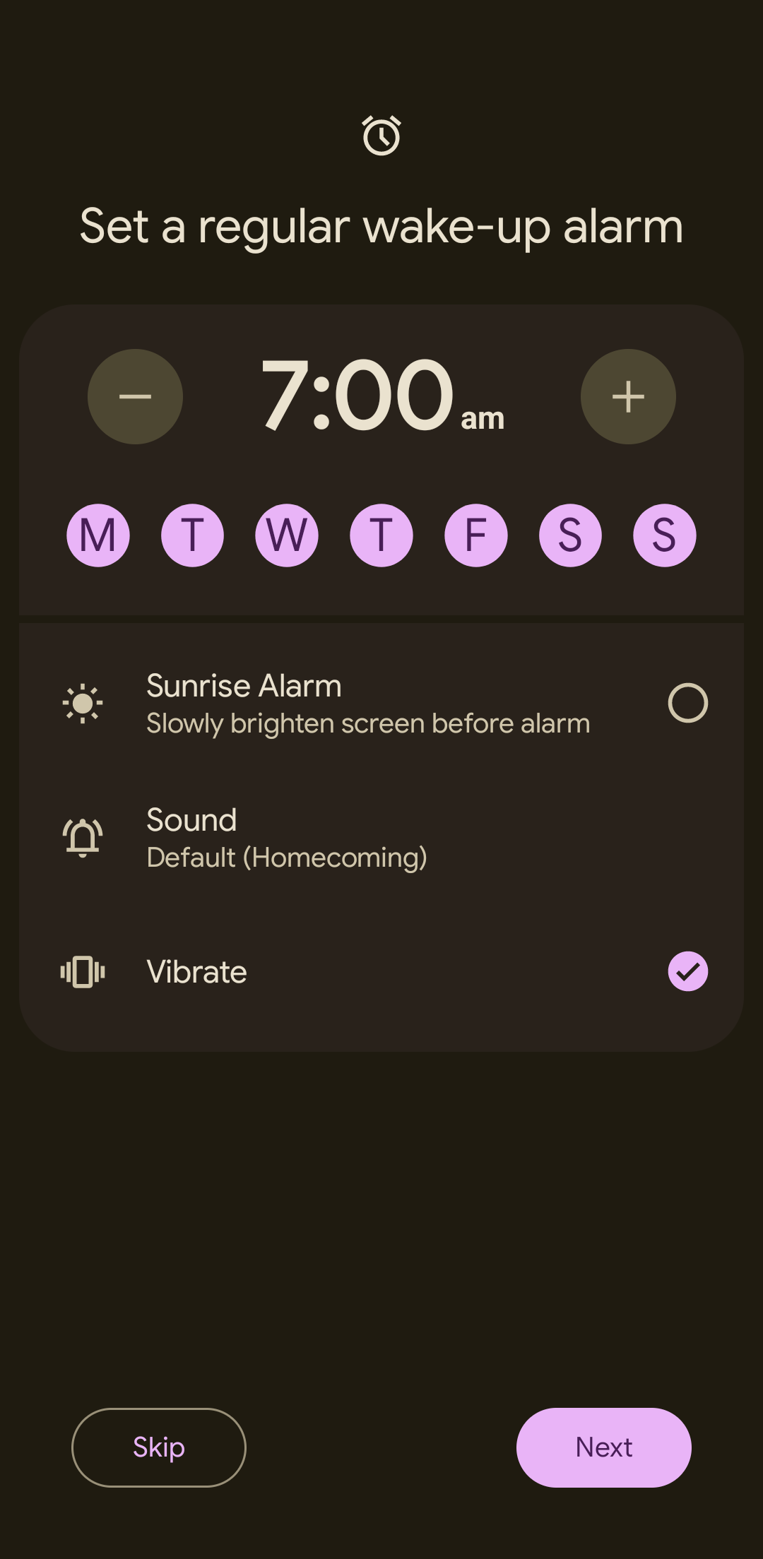 Menyetel alarm bangun dalam mode Waktu Tidur Jam Google