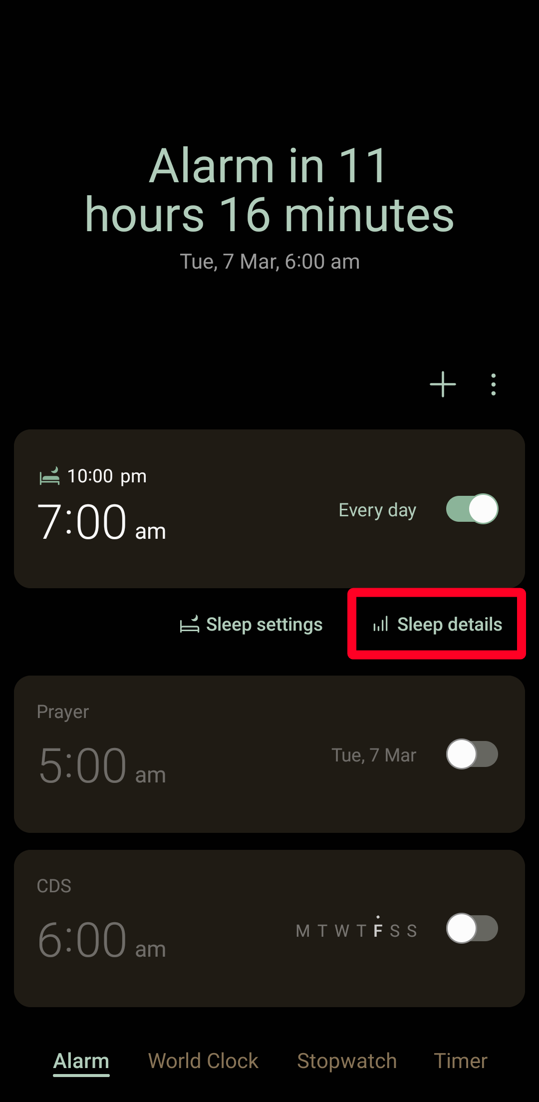 Opsi detail tidur di Jam Samsung