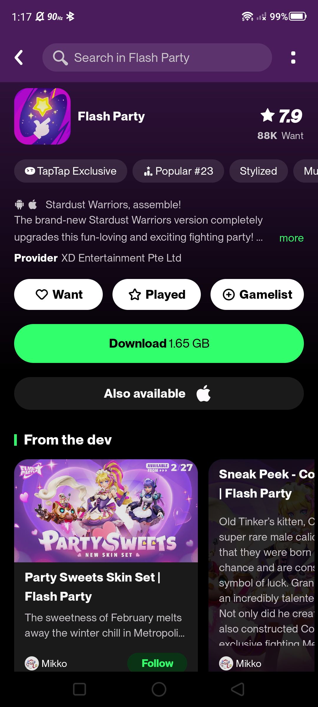 Captura de tela da página de download de um jogo no TapTap