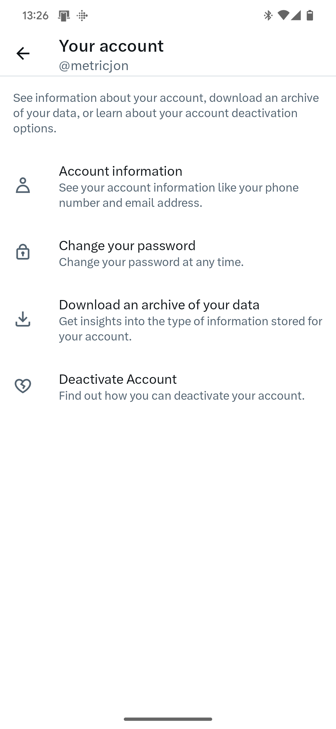 twitter android app tela de configurações da sua conta