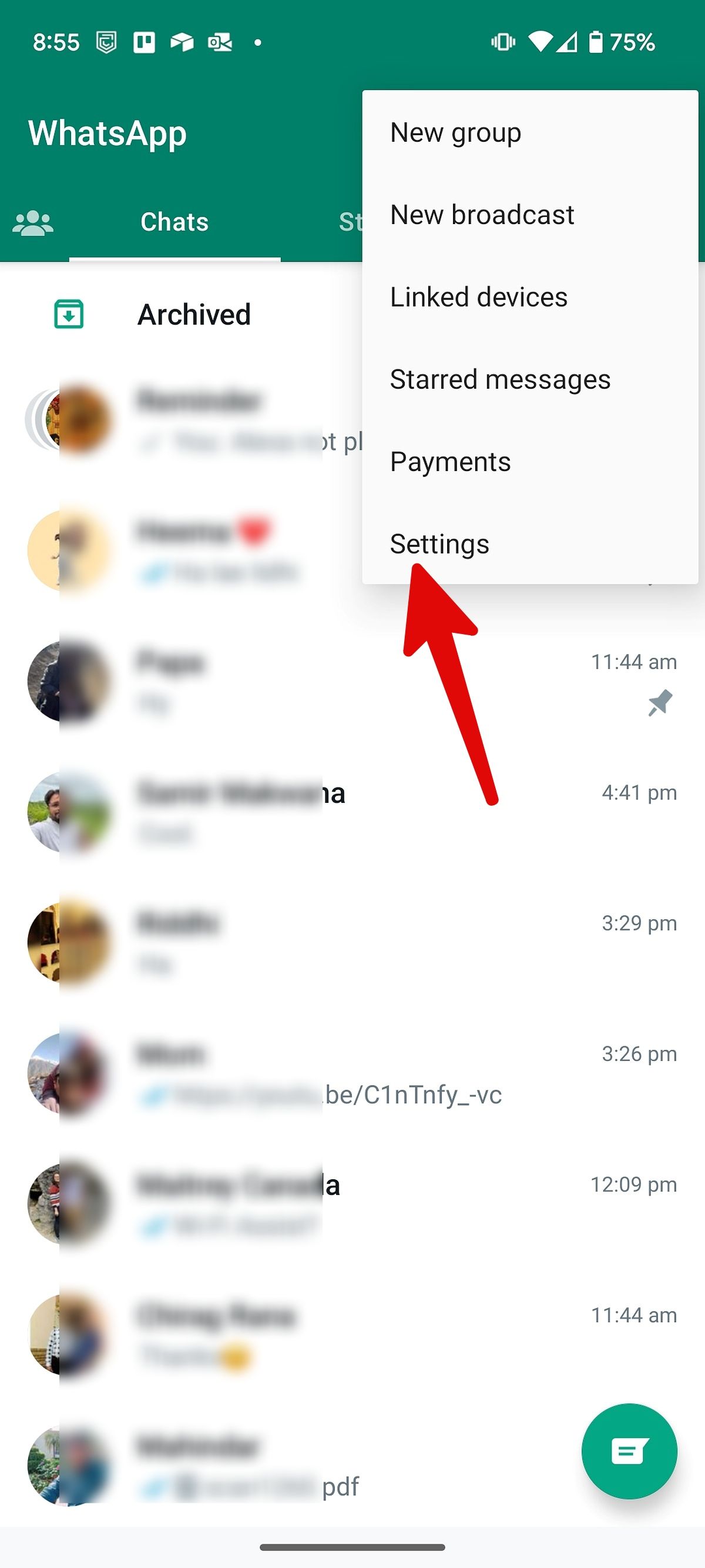 open WhatsApp settings on samsung phone