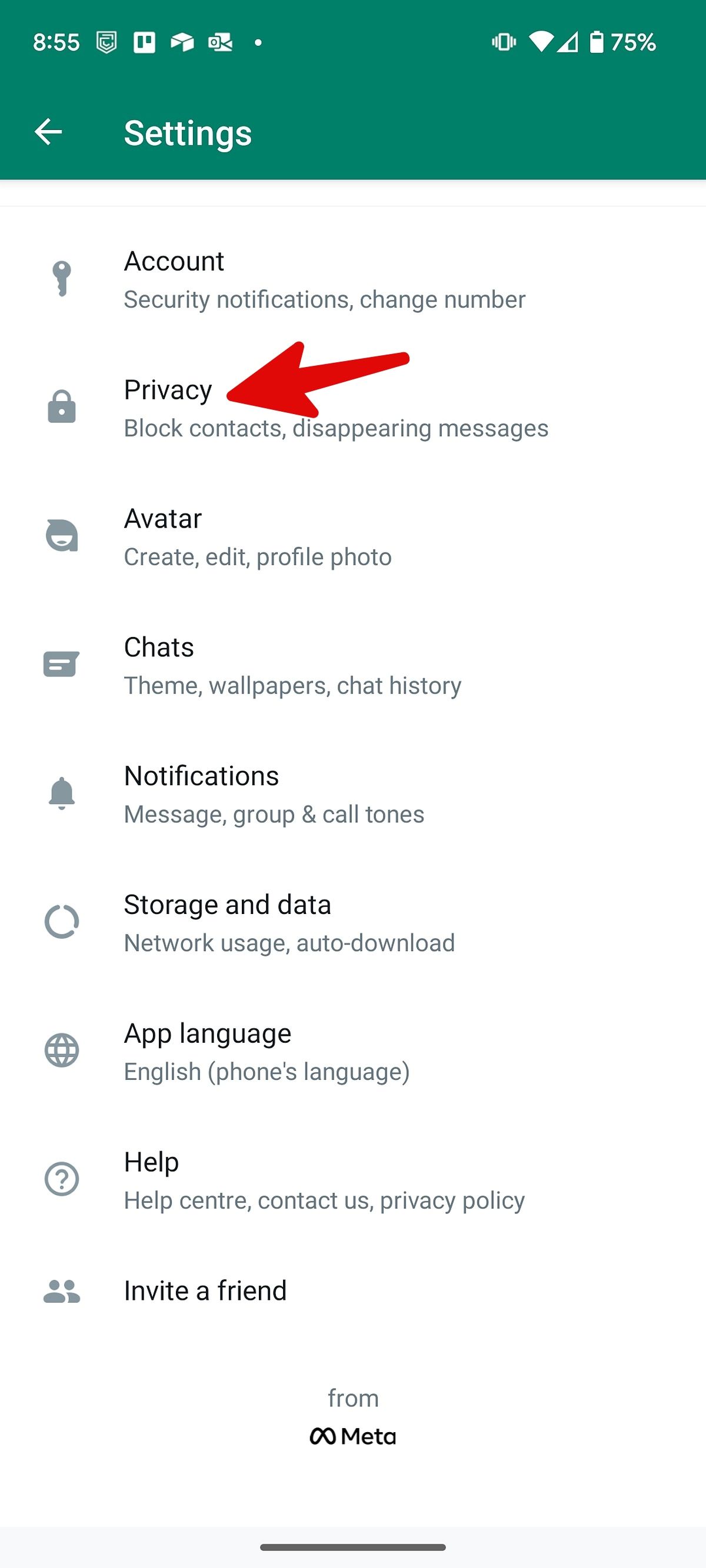 open privacy menu on samsung phone