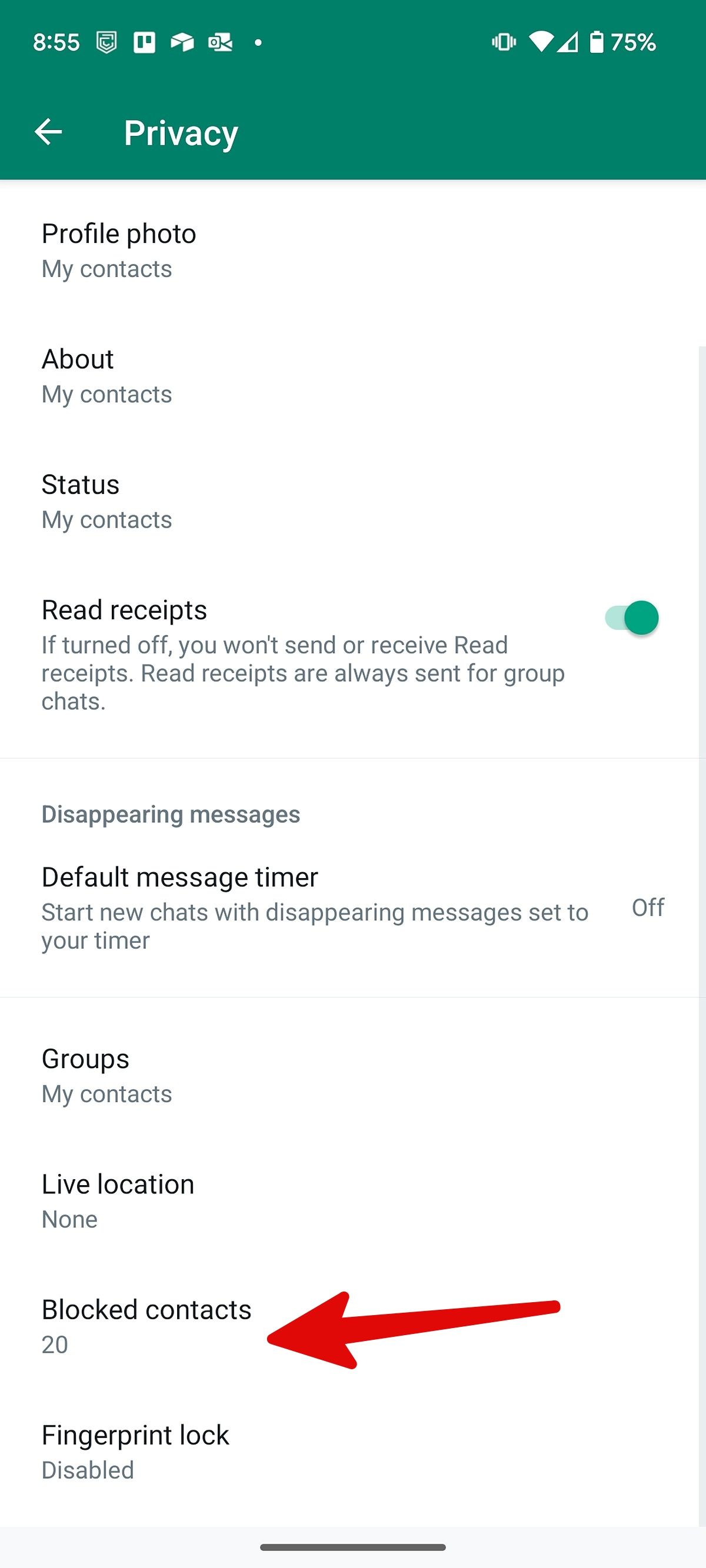 blocked contacts on WhatsApp
