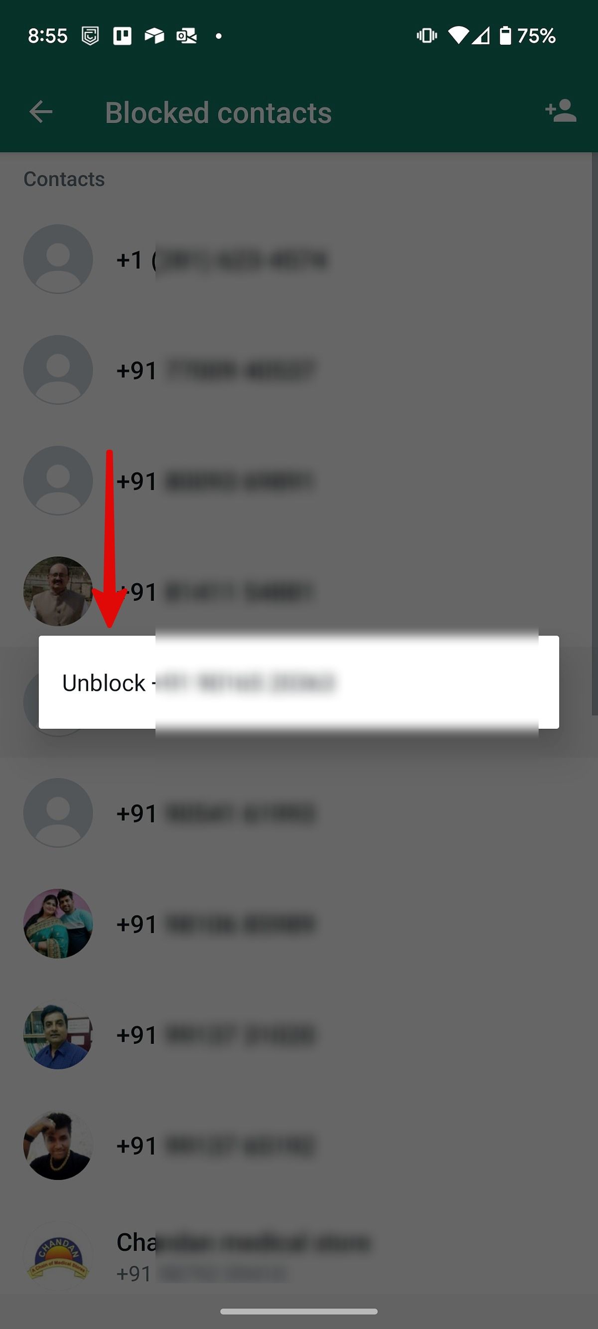 desbloquear um contato no WhatsApp no ​​telefone samsung