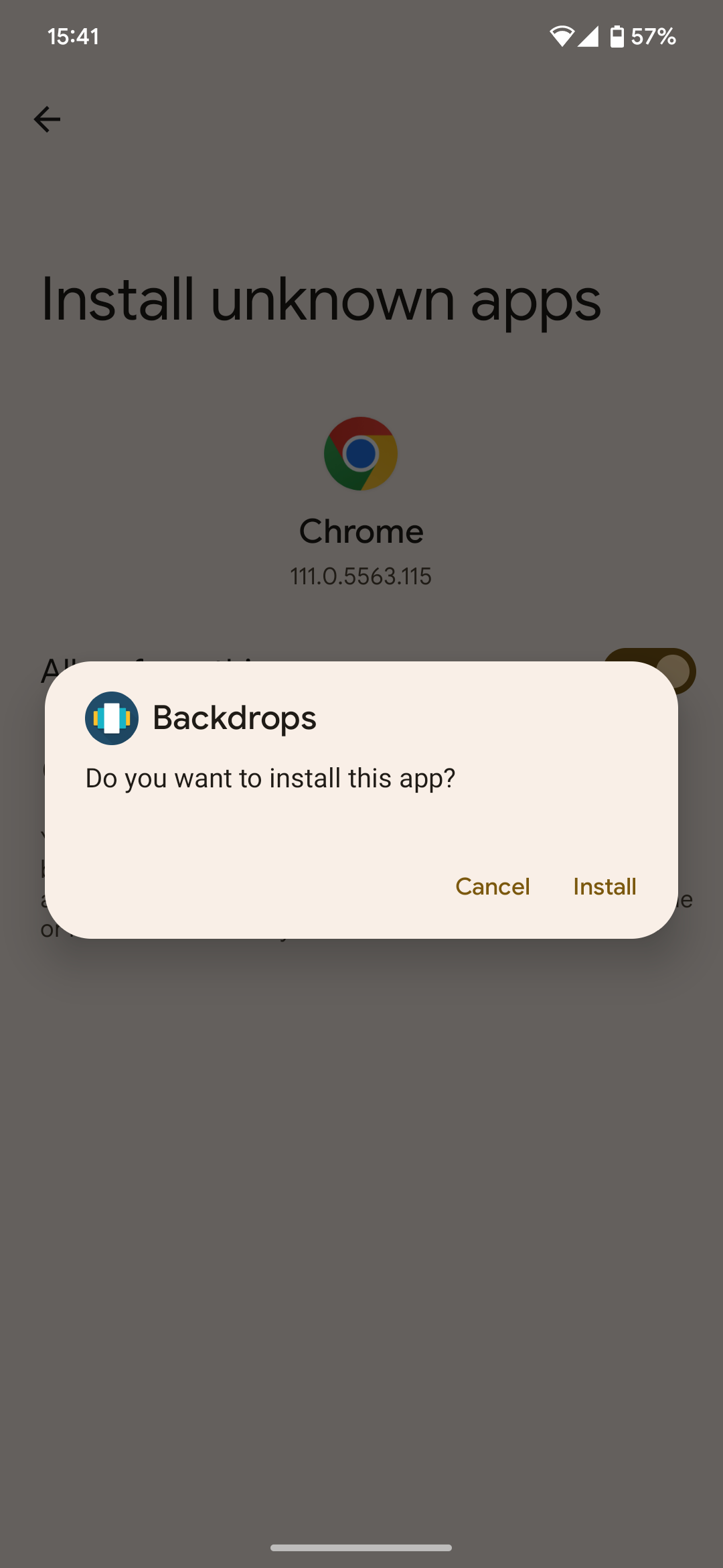 Screenshot of Android installation prompt, now functional