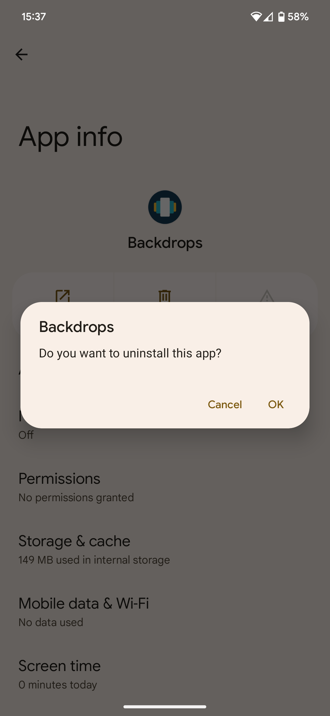 Screenshot of uninstall dialog with ok and cancel options