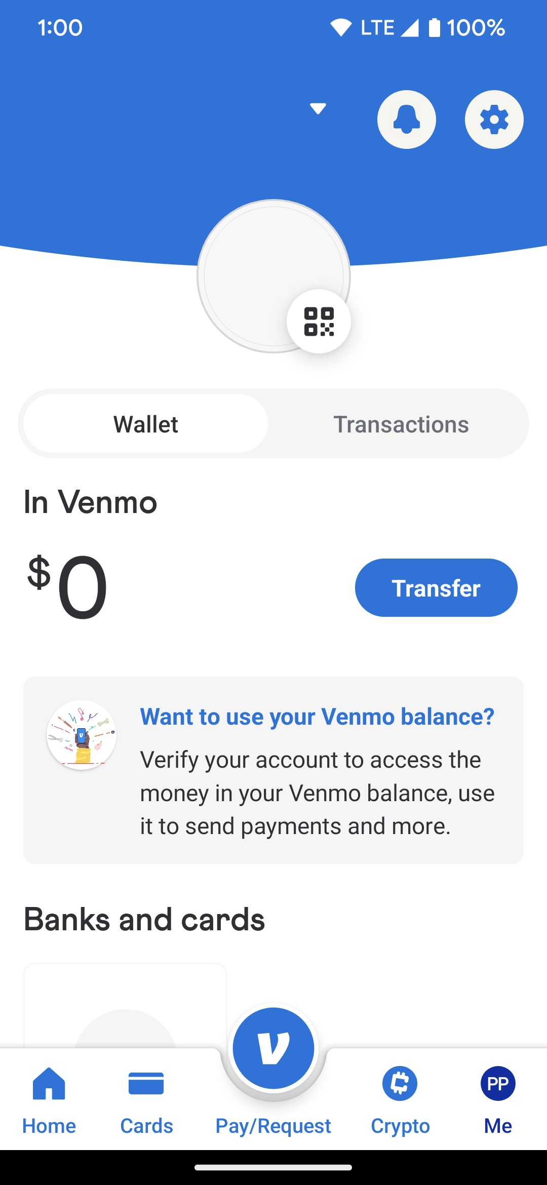 Verificando o saldo do Venmo na guia Eu