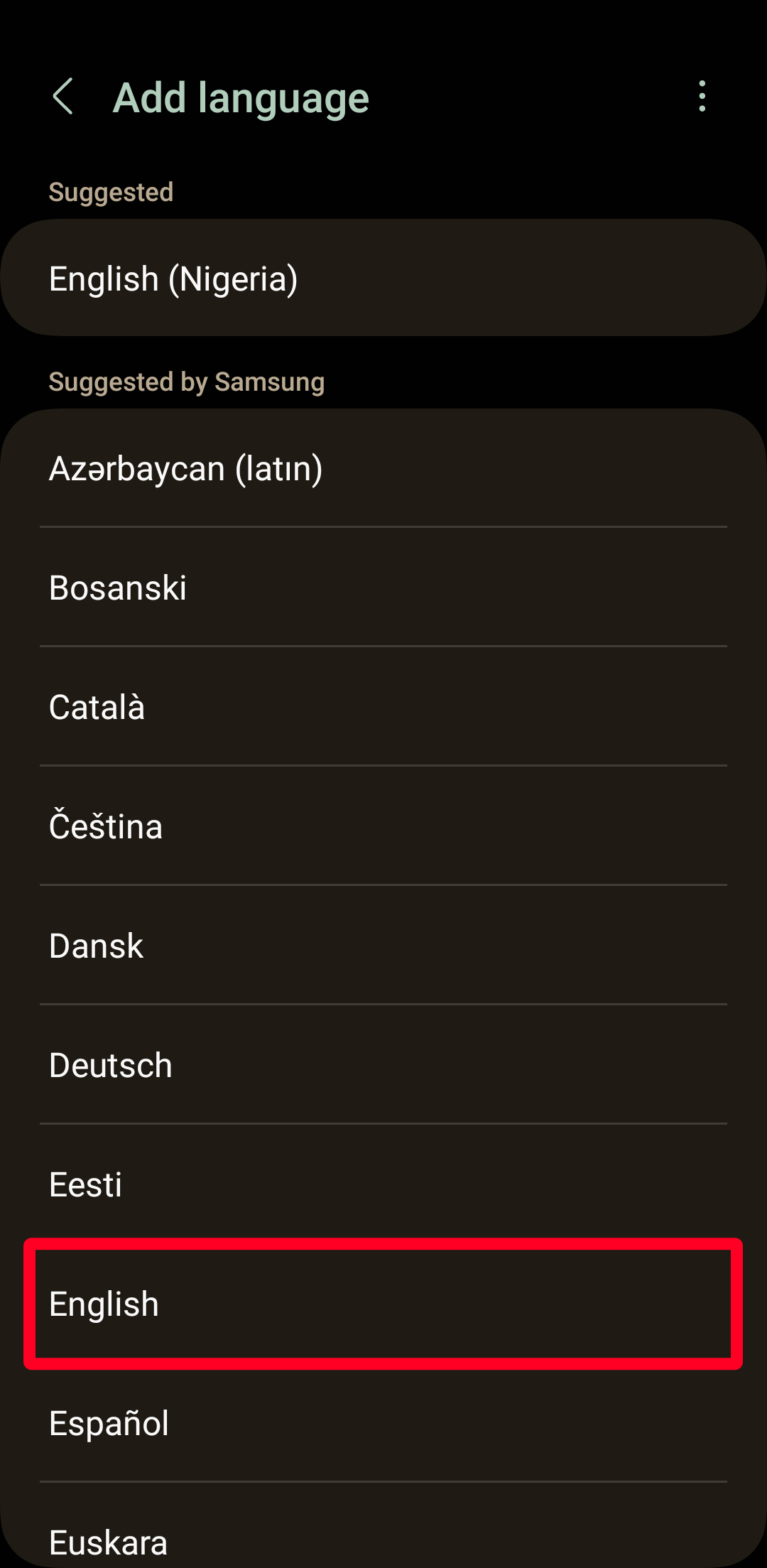 Adding English as a language on Android