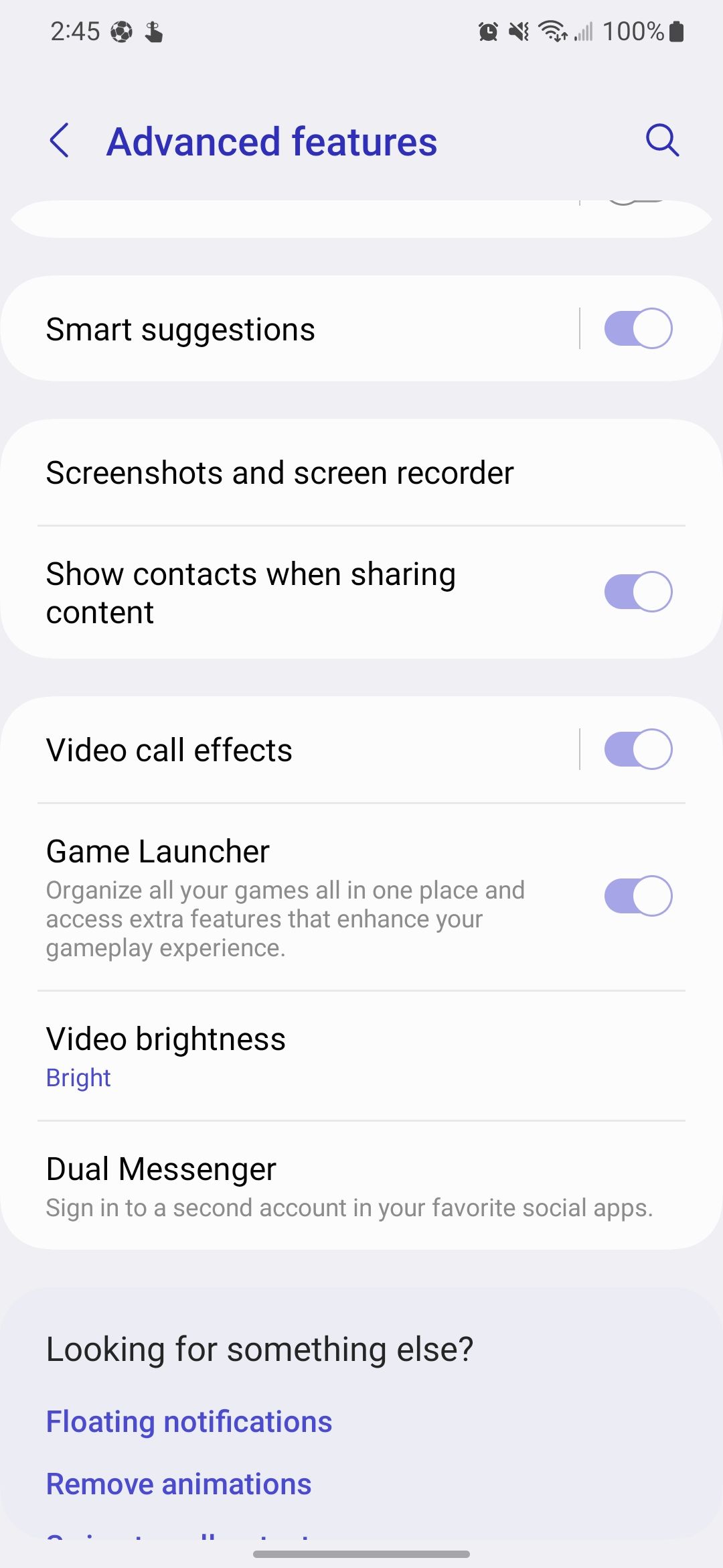The Advanced features section of the Settings app on a Samsung phone